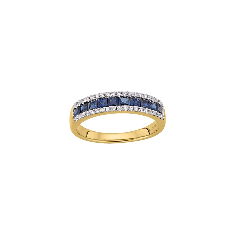 Engelkemper Ringe Ref.-Nr.: 6-210690-001 585/- Gold, gelb  Saphir blau  Diamant Wesselton  Weiss kleine Einschl&uuml;sse Brillantschliff 0,18ct.  Ringgr&ouml;&szlig;e 54