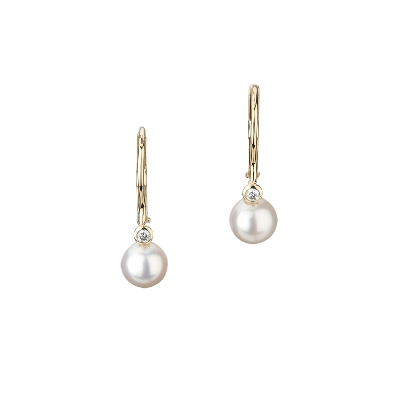 Engelkemper Ohrschmuck Ref.-Nr.: 6-211728-001 585/- Gold, gelb  2 Diamant Yellow kleine Einschl&uuml;sse Brillantschliff 0,04ct.  2 S&uuml;&szlig;wasser Zuchtperle 5,5-6,0 mm