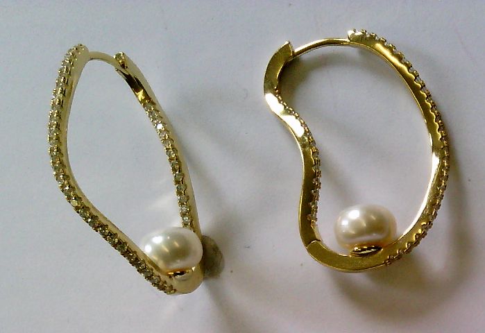 Engelkemper Ohrschmuck Ref.-Nr.: 5-216000-001 925/- Silber, gelb  Zirkonia  Wei&szlig;  1 S&uuml;&szlig;wasser Zuchtperle