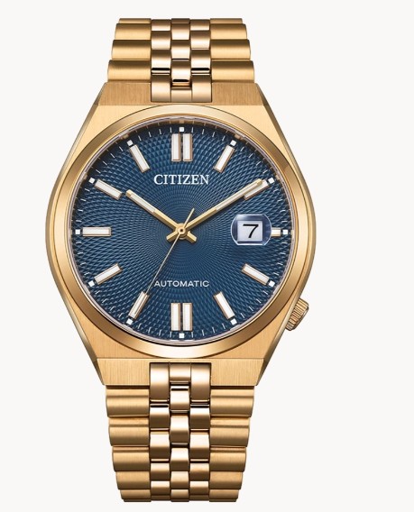 Citizen Automatik Herrenuhren Ziffernblatt: Blau Index  Edelstahl, gelb  Gliederband Automatik 50 Meter Ref.-Nr.: NK0023-57L  