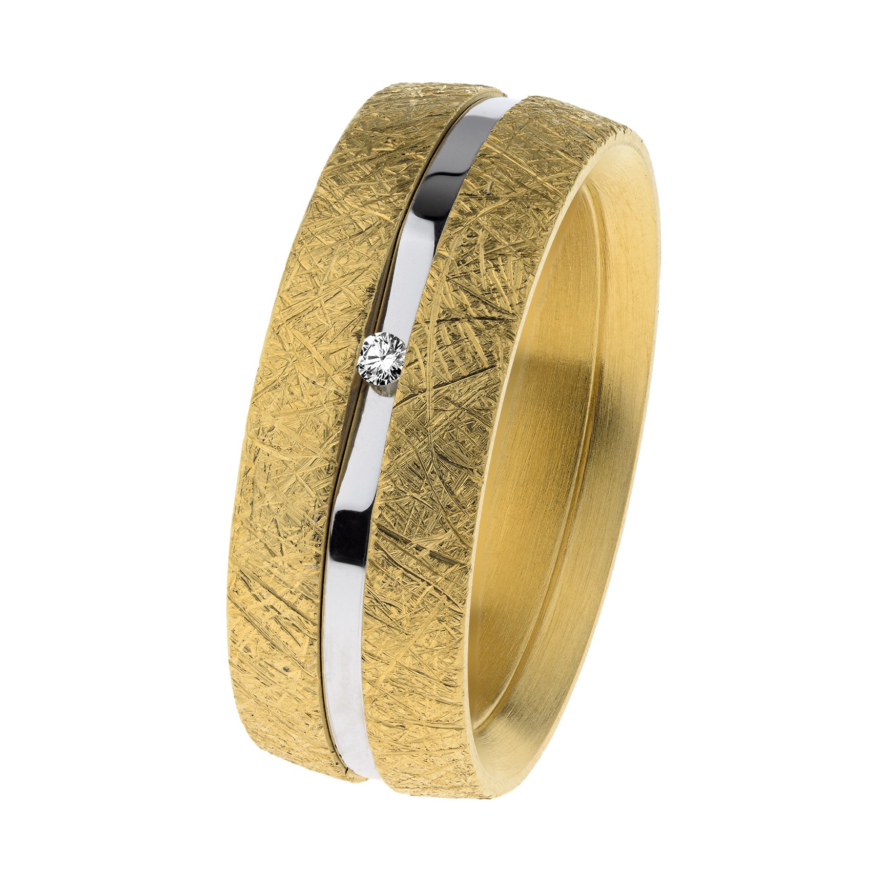 Ernstes Design Ringe Ref.-Nr.: R792.58 Edelstahl, gelb  1 Diamant Top wesselton feines wei&szlig; kleine Einschl&uuml;sse Brillantschliff 0,02ct.  Ringgr&ouml;&szlig;e 58