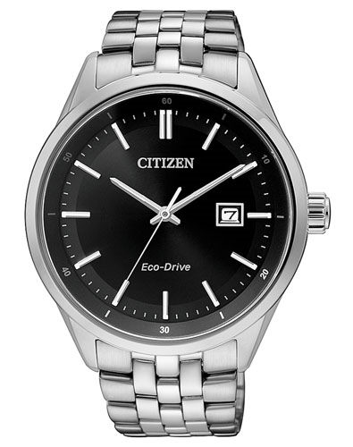 Citizen Herrenuhren Ziffernblatt: Schwarz Index  Stahl Gliederband Solar 100 Meter Ref.-Nr.: BM7251-88E 