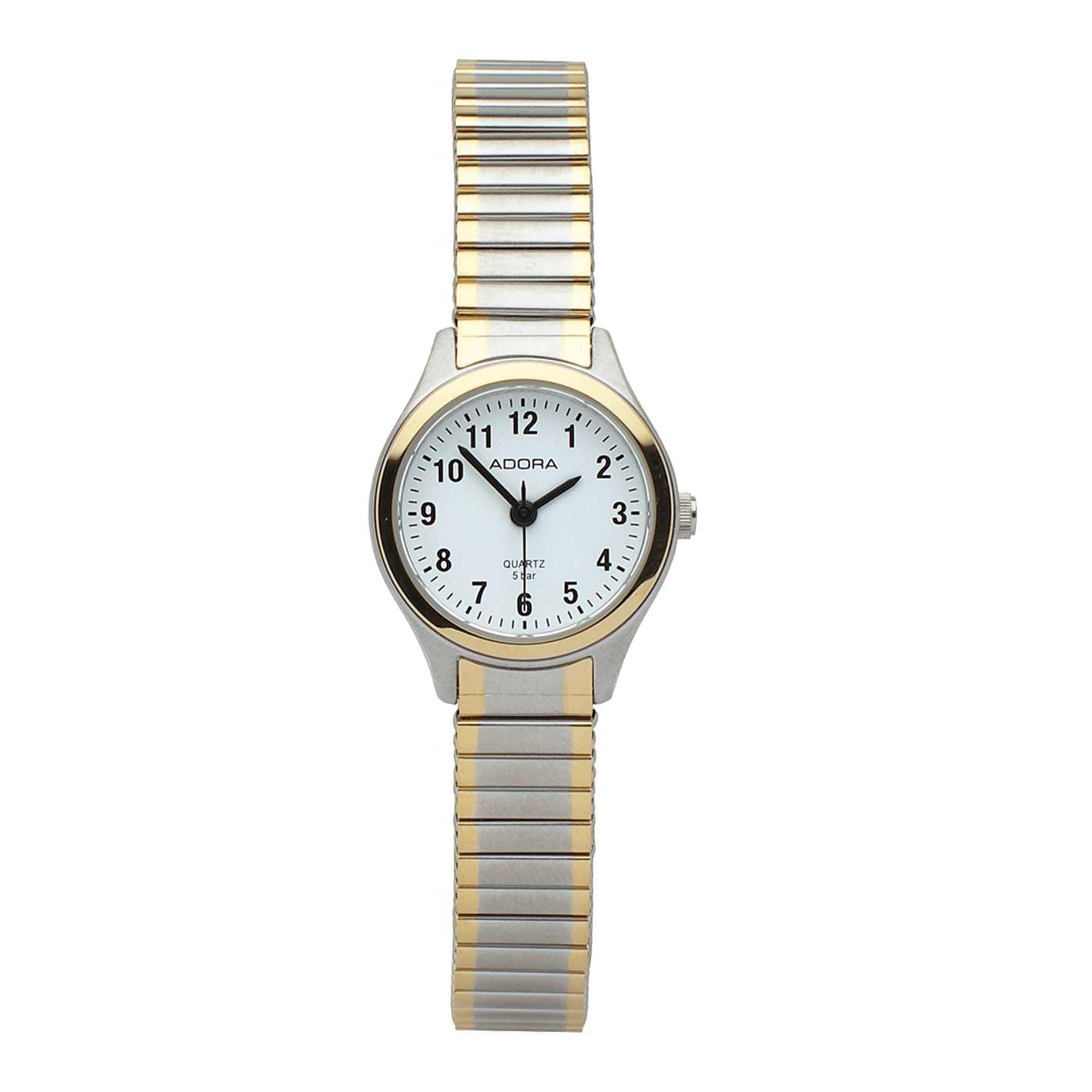 Adora Basis Damenuhren Ziffernblatt: Weiss Arabisch  Stahl Metall Miyota 2035 50 Meter Ref.-Nr.: 1-200358-001