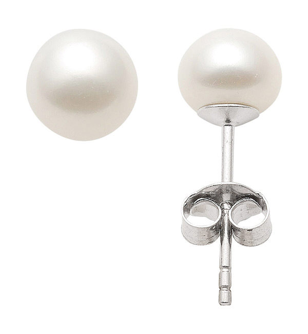 Max Fr&ouml;hlich Ohrschmuck Ref.-Nr.: OS 114465 925/rh/- Silber, Rhodiniert 2 S&uuml;&szlig;wasser Zuchtperle 7,0-7,5 mm Wei&szlig; Oval