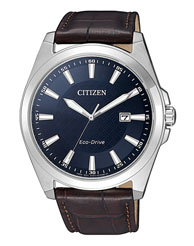 Citizen Herrenuhren Ziffernblatt: Blau Index  EST/- Stahl, wei&szlig; Leder Solar 100 Meter Ref.-Nr.: BM7108-22L Ind.-Nr: 8D1030230