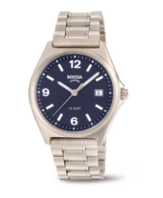 Boccia Herrenuhren Ziffernblatt: Blau Index  Titan Gliederband Quartz 100 Meter Ref.-Nr.: 3663-02