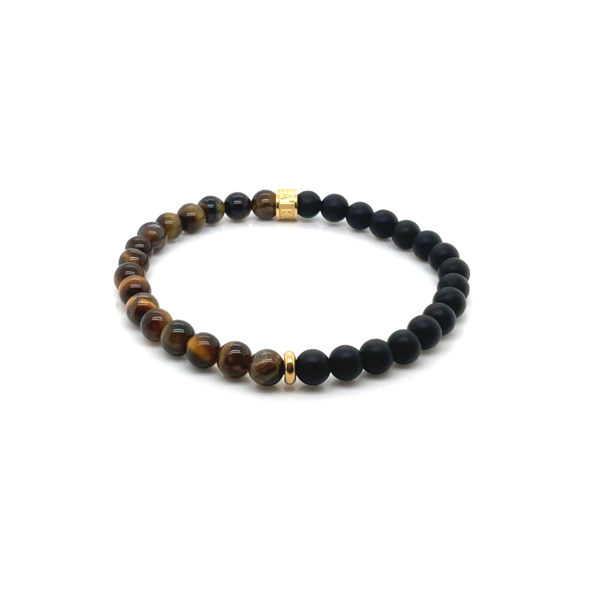 Armband met tijgeroog en zwarte agaat split verguld staal 6mm