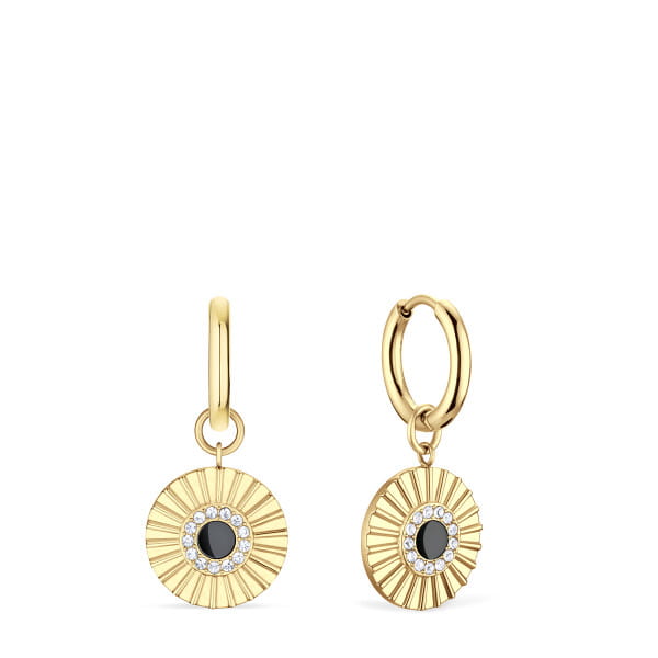  De 765-260-05 oorbellen combineren moderne klasse met een tijdloze uitstraling. Hun ronde zonnestraalontwerp vangt het licht prachtig op, terwijl de zwarte steen in het midden – omringd door sprankelende kristallen – zorgt voor een elegant contrast.  Gemaakt van hoogwaardige materialen met een gepolijste goudkleurige afwerking, zijn de 765-260-05 oorbellen licht, comfortabel en stijlvol. De kleine creolen zorgen voor een veilige en elegante pasvorm.  Een krachtig en verfijnd sieraad dat elegantie, mysterie en zelfvertrouwen uitstraalt. 