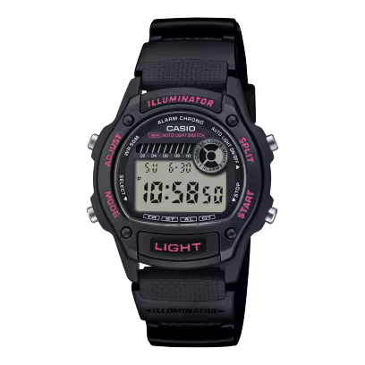 Casio horloge digitaal met zwarte rubberenband. Het horloge is goed zichtbaar in het donker en 5 bar waterdicht