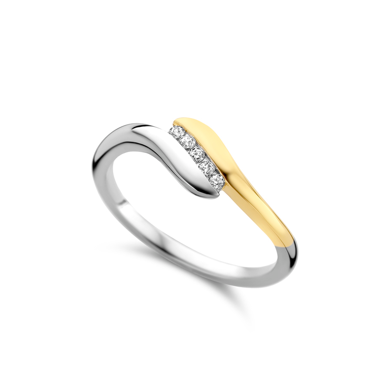 zilveren Rdl ring, bicolor+5cz mt56