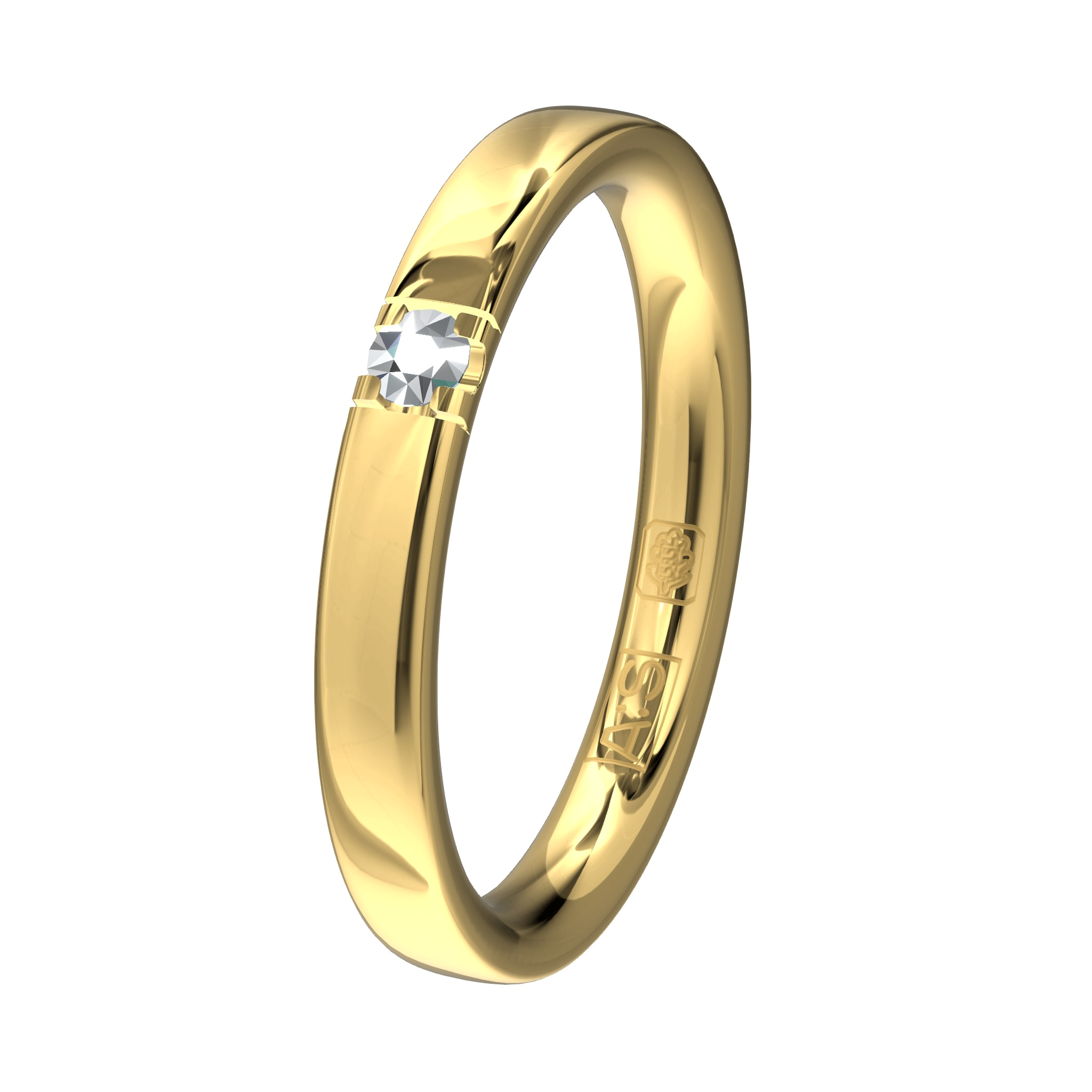 14K memoire ring met 1 diamant van 0.05ct.