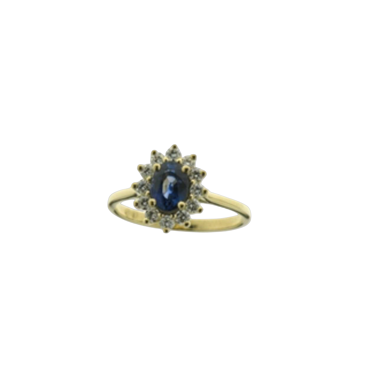 Naiomy Gold ring 18k gezet met
12 diamanten 0.365 ct
1 blauwe saffier 0.980 ct