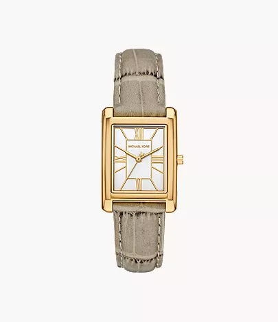 Het Essex horloge is een verfijnde interpretatie van sportieve elegantie. Met een rechthoekige goudkleurige kast en een nude leren band is dit horloge afgewerkt met een strakke witte wijzerplaat en Romeinse cijfers – een moeiteloos chique update van een klassiek silhouet.

Productdetails
Artikelnummer: MK4964
Kastmaat: 26 mm
Uurwerk: Quartz met drie wijzers
Platform: ESSEX
Materiaal band: Leer
Kleur band: Nude
Waterbestendigheid kast: 5 ATM
Materiaal kast: Roestvrij staal
Kleur kast: Goud
Kleur wijzerplaat: Wit
Breedte band: 16 mm
Sluiting: Gesp met één stift
Binnenomtrek band: 175 +/- 5 mm
Kristaltype: Mineraal