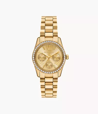 A timeless icon with a modern update, the Lexington Lux watch features a 34mm case for a refined fit. Its signature three-link bracelet and glitz topring add a touch of glamour, while the gold-tone finish delivers effortless sophistication for any occasion.

Product Details
Sku: MK4982
Case Size: 32MM
Movement: Quartz Multifunction
Platform: LEXINGTON
Strap Material: Stainless Steel
Strap Color: Gold
Case Water Resistance: 5 ATM
Case Material: Stainless Steel
Case Color: Gold
Dial Color: Gold
Strap Width: 16MM
Closure: 2 Pusher Foldover Clasp
Strap Inner Circumference: 175+/- 5MM
Crystal Type: Mineral