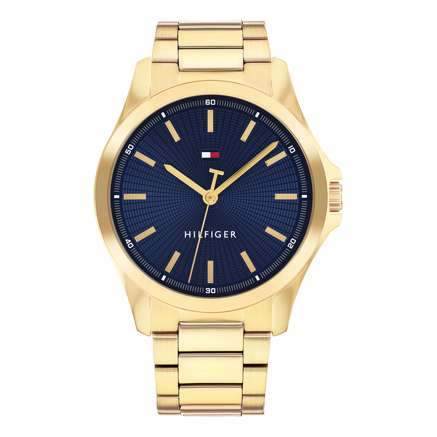 Tommy Hilfiger TH1710679 Horloge Heren Staal Goudkleurig 43mm
Dit specifieke horloge van Tommy Hilfiger uit de Bruce serie met artikelnr: TH1710679 is een sportief herenhorloge die niet in je collectie mag ontbreken. Het stalen herenhorloge heeft een goudkleurige ronde kast met een gladde bezel en een blauw geborstelde sunray wijzerplaat. Aan het horloge zit een goudkleurige schakelband met een vouwsluiting. Het horloge heeft een mineraalglas, een doorsnee van 43mm en is 3ATM.  

Het merk:
Sinds de lancering van het merk in 1985 is Tommy Hilfiger wereldwijd bekend geworden als pionier van de klassieke Amerikaanse coole stijl. Geïnspireerd door de iconische popcultuur en het Amerikaanse erfgoed. De dames en herencollectie van dit seizoen bestaan uit minimalistische silhouetten en rustieke lederen details. De herenhorlogecollectie biedt iconische uurwerken met roestvrijstalen, lederen en siliconen banden.

Specificaties:
- Mineraalglas
- Ronde kast 43mm
- Goudkleurige horlogekast
- Blauwe wijzerplaat 
- Goudkleurige schakelband 
- 3ATM