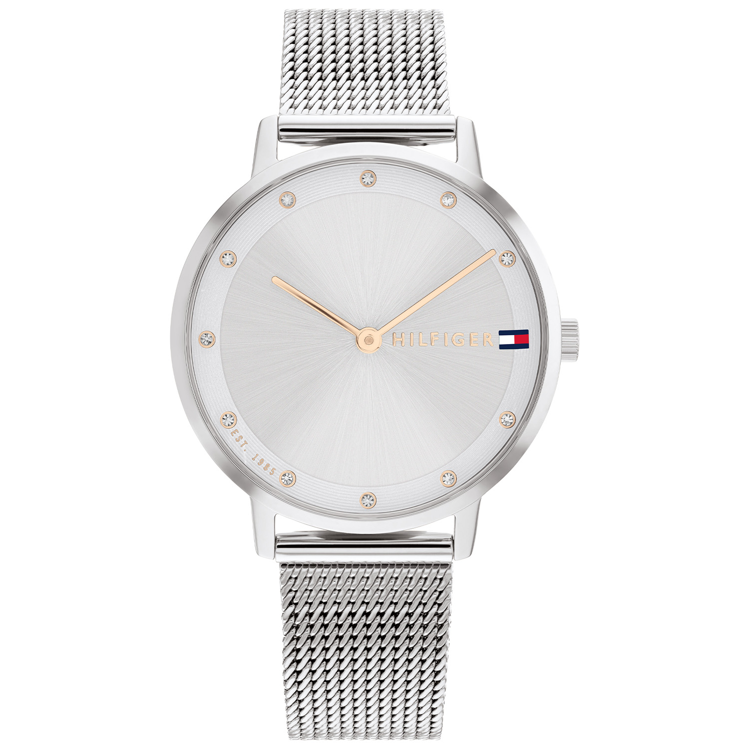 Tommy Hilfiger TH1782665 Horloge Dames Staal Zilverkleurig 34mm
Dit specifieke horloge van Tommy Hilfiger uit de Pippa serie met artikelnr: TH1782665 is een chic dameshorloge die zeker in je collectie past. Het stalen dameshorloge heeft een ronde zilverkleurige kast met een fijne bezel met op de zilvergrijze wijzerplaat als uursaanduiding kristallen en rosékleurige wijzers en accenten. De zilverkleurige milanese band is op lengte verstelbaar en heeft een klepsluiting. Het horloge heeft een mineraalglas, een doorsnee van 34mm en is 3ATM. 

Het merk:
Sinds de lancering van het merk in 1985 is Tommy Hilfiger wereldwijd bekend geworden als pionier van de klassieke Amerikaanse coole stijl. Geïnspireerd door de iconische popcultuur en het Amerikaanse erfgoed. De dames en herencollectie van dit seizoen bestaan uit minimalistische silhouetten en rustieke lederen details. De herenhorlogecollectie biedt iconische uurwerken met roestvrijstalen, lederen en siliconen banden.

Specificaties:
- Mineraalglas
- Ronde kast 34mm
- Zilverkleurige horlogekast
- Zilvergrijze wijzerplaat
- Zilverkleurige milanese band 
- 3ATM