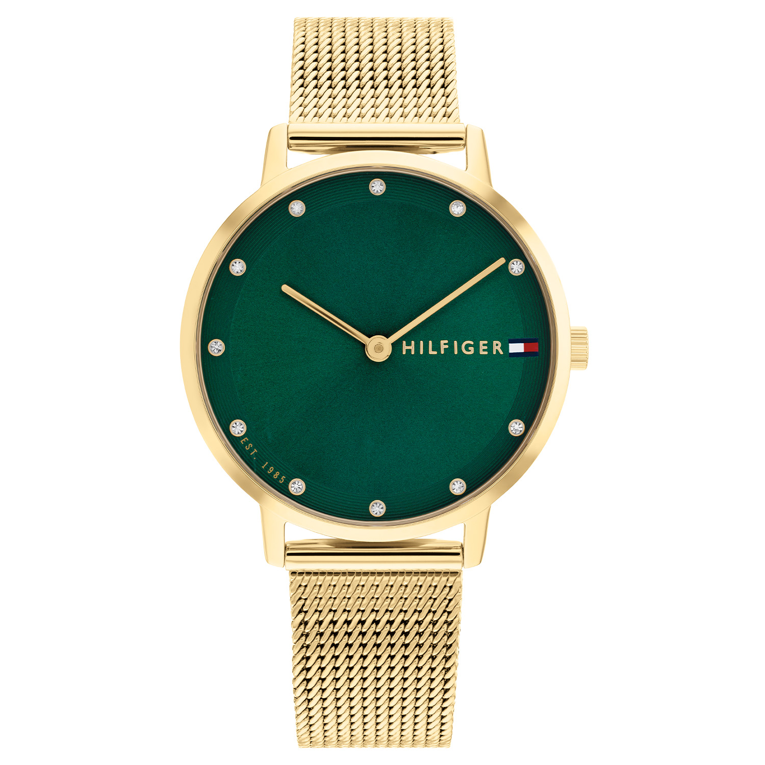 Tommy Hilfiger TH1782668 Horloge Dames Staal Goudkleurig 34mm
Dit specifieke horloge van Tommy Hilfiger uit de Pippa serie met artikelnr: TH1782668 is een chic dameshorloge die zeker in je collectie past. Het stalen dameshorloge heeft een ronde goudkleurige kast met een fijne bezel met op de groene wijzerplaat als uursaanduiding kristallen en goudkleurige wijzers en accenten. De goudkleurige milanese band is op lengte verstelbaar en heeft een klepsluiting. Het horloge heeft een mineraalglas, een doorsnee van 34mm en is 3ATM. 

Het merk:
Sinds de lancering van het merk in 1985 is Tommy Hilfiger wereldwijd bekend geworden als pionier van de klassieke Amerikaanse coole stijl. Geïnspireerd door de iconische popcultuur en het Amerikaanse erfgoed. De dames en herencollectie van dit seizoen bestaan uit minimalistische silhouetten en rustieke lederen details. De herenhorlogecollectie biedt iconische uurwerken met roestvrijstalen, lederen en siliconen banden.

Specificaties:
- Mineraalglas
- Ronde kast 34mm
- Goudkleurige horlogekast
- Groene wijzerplaat
- Goudkleurige milanese band 
- 3ATM