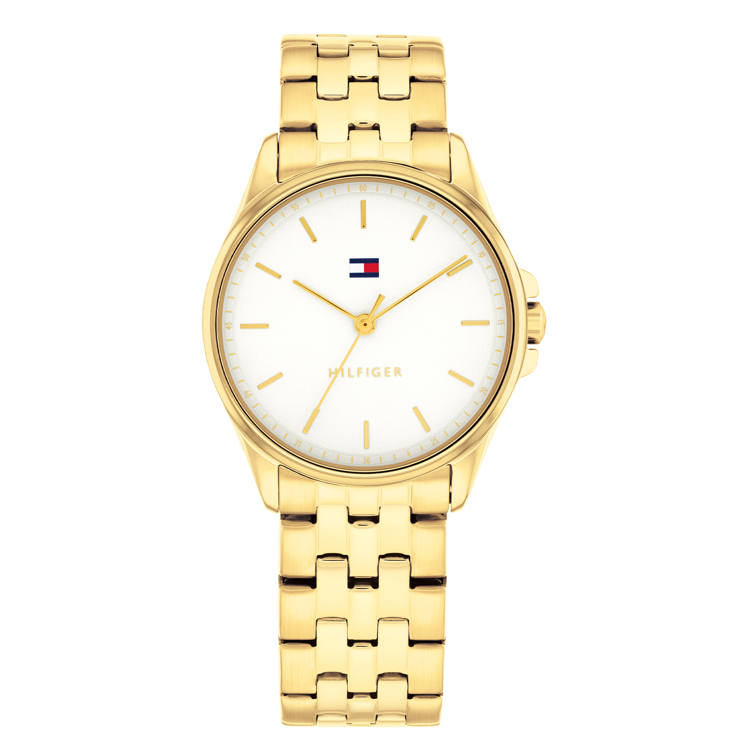 Tommy Hilfiger TH1782773 Horloge Dames Staal Goudkleurig 30mm
Dit specifieke horloge van Tommy Hilfiger uit de Jade serie met artikelnr: TH1782773 is een luxe dameshorloge die niet in je collectie mag ontbreken. Het stalen dameshorloge heeft een ronde goudkleurige kast met een gladde bezel en een witte emaille wijzerplaat met fijne wijzers en het Tommy logo. Aan de kast zit een goudkleurige glanzende schakelband met vouwsluiting. Het horloge heeft een mineraalglas, een afmeting van 30mm en is 3ATM.  

Het merk:
Sinds de lancering van het merk in 1985 is Tommy Hilfiger wereldwijd bekend geworden als pionier van de klassieke Amerikaanse coole stijl. Ge&iuml;nspireerd door de iconische popcultuur en het Amerikaanse erfgoed. De dames en herencollectie van dit seizoen bestaan uit minimalistische silhouetten en rustieke lederen details. De herenhorlogecollectie biedt iconische uurwerken met roestvrijstalen, lederen en siliconen banden.

Specificaties:
- Mineraalglas
- Ronde kast 30mm
- Goudkleurige horlogekast
- Witte emaille wijzerplaat
- Goudkleurige schakelband 
- 3ATM