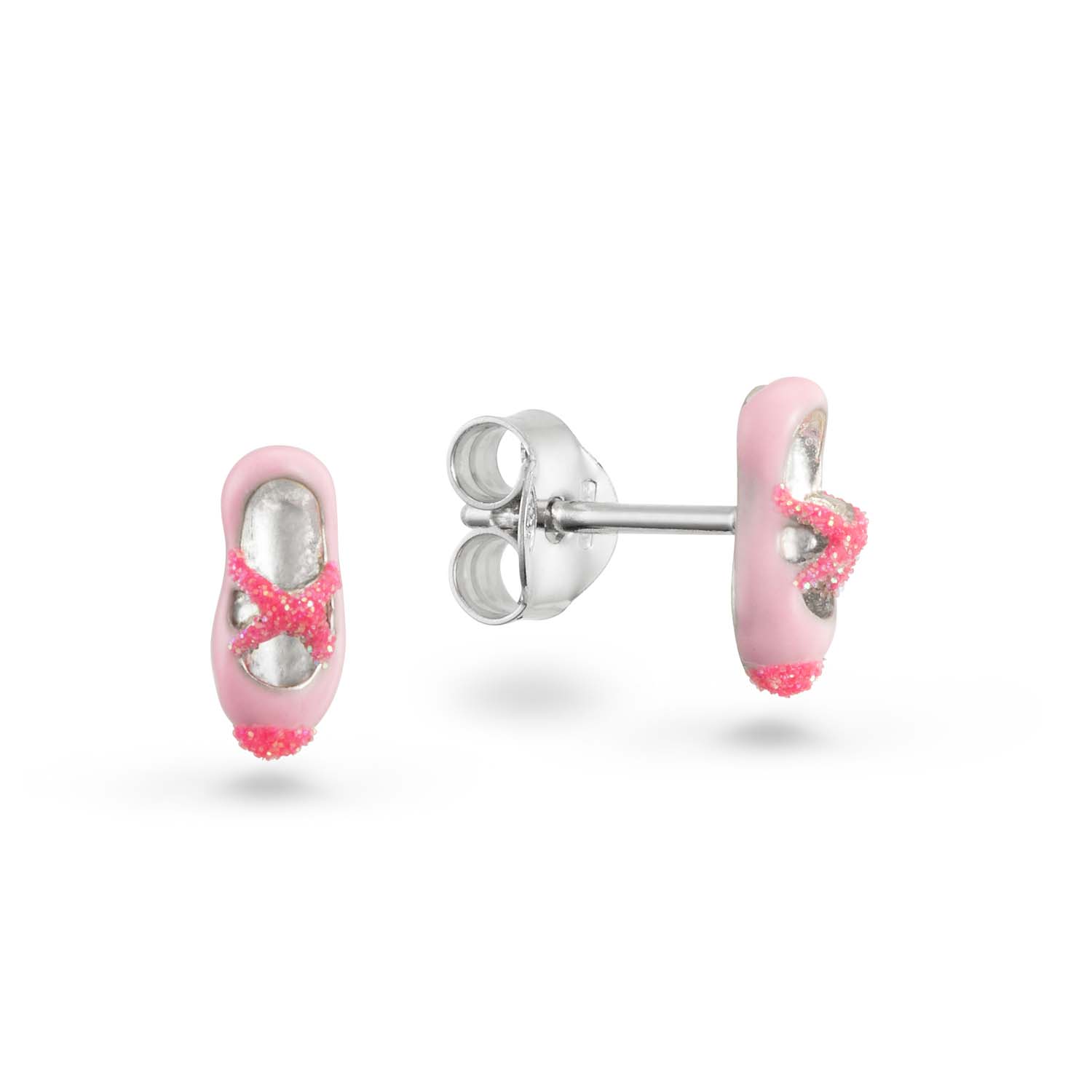 zilveren oorstekers, roze balletschoen