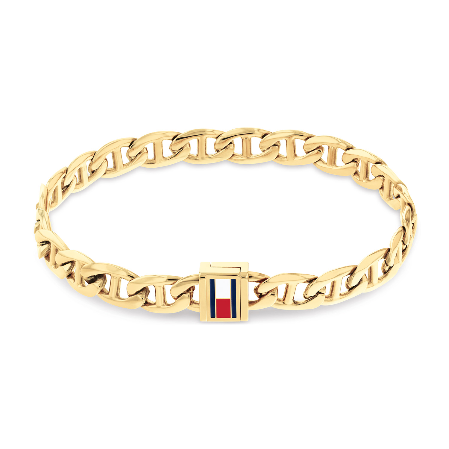Tommy Hilfiger Jewels TJ2790646 Armband Heren Staal 19cm GP
Deze armband van Tommy Hilfiger uit de jewelry serie Oceanis met nr: TJ2790646 is een stijlvol model, een musthave voor je Tommy collectie. De goudkleurige stalen glanzende heren armband heeft een marine schakel en een strakke magneetsluiting met emaille logo, is 7mm en heeft een lengte van 19cm. Ook leuk te combineren met andere armbanden en sieraden van Tommy Hilfiger.

Het merk:
Tommy Hilfiger is wereldwijd &eacute;&eacute;n van de grootste designer lifestyle merken en is internationaal bekend om haar classic American cool stijl. De sieraden zijn voor dames en heren met een eigen stijl, die niet bang zijn om dit aan de wereld te laten zien.

Specificaties:
- Armband Goudkleurig
- Materiaal: Staal
- Lengte 19cm
- Heren sieraad