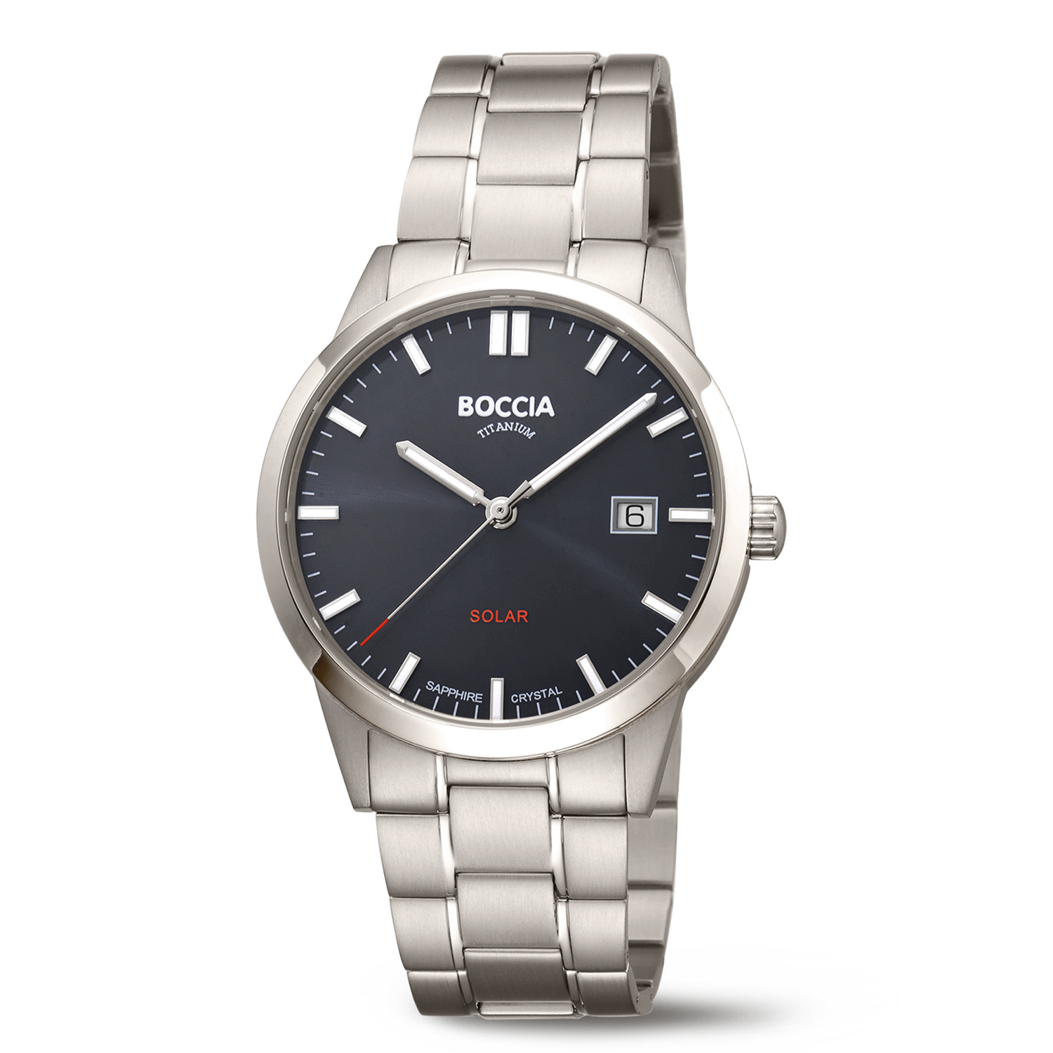 Boccia Titanium 3673-02 Heren Horloge Solar 39mm
Dit herenhorloge van Boccia heeft een sportieve en chique uitstraling. De 3673-02 heeft een ronde titanium horlogekast met een glanzende bezel en een blauwe wijzerplaat met een datum. Wat dit model uitzonderlijk maakt is dat het een solar uurwerk heeft, dus het uurwerk wordt aangedreven door zonlicht dat via de wijzerplaat wordt opgenomen. Aan de titanium kast zit een mat glanzende titanium schakelband met een vouwsluiting. Het horloge heeft een saffierglas, een doorsnee van 39mm en is 5ATM. Of je nu sportief of chique gekleed gaat, dit horloge past bij elke outfit en iedere gelegenheid!

HET MERK
Boccia Titanium is het titanium merk van Nederland, dat zijn oorsprong in Duitsland vindt en is opgericht in het jaar 1992. Ontwikkeld door internationale ontwerpers. Alle titanium componenten van de BOCCIA TITANIUM collectie zijn gemaakt van 99,7% puur titanium; het bijzondere materiaal. Het is licht in gewicht, neemt de temperatuur van de huid aan en is zeer huidvriendelijk. Bovendien is het corrosie- en temperatuurbestendig.

SPECIFICATIES
- Saffierglas
- Solar uurwerk
- Ronde titanium horlogekast
- Titanium schakelband
- Blauwe wijzerplaat 
- &Oslash; 439mm
- 5ATM