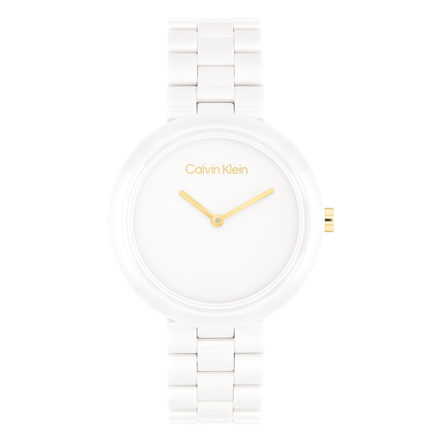 Calvin Klein CK25100072 Dames Ceramic Horloge 34mm 
Dit Calvin Klein dameshorloge met nr CK25100072 is een chique ontwerp. De stijlvolle witte keramieke kast heeft een brede gladde bezel en een witte wijzerplaat met enkel goudkleurige wijzers en de merknaam. Strak aan de ronde kast zit een witte keramieke schakelband met een druksluiting. Het opvallende dameshorloge heeft een mineraalglas, een doorsnee van 34mm en is 3ATM.

OVER CALVIN KLEIN
Calvin Klein is een wereldwijd lifestylemerk dat gewaagde, vooruitstrevende idealen en een verleidelijke, vaak minimalistische, esthetiek nastreeft. Calvin Klein werd groot in de jaren 70 door haar mode- en merkjeans collecties. In de jaren 80 lanceerde Calvin Klein haar spraakmakende ondergoed dat uitdrukkelijk van logo ’s voorzien was. Vanwege het grote succes is het merk ook succesvol uitgerold in Accessoires, Parfums, Home, Brillen, Golf, Horloges en Sieraden.
Sinds de oprichting in 1968 door Calvin Klein, heeft het merk haar reputatie opgebouwd als leider in de Amerikaanse mode, dankzij een cleane esthetiek en innovatieve ontwerpen. Calvin Klein wil haar publiek verleiden en inspireren door middel van provocerende beelden en opvallende ontwerpen die prikkelen. 

SPECIFICATIES:
- Mineraalglas
- Witte keramieke kast
- Witte wijzerplaat 
- Witte keramieke schakelband
- Ronde kastvorm, Ø 34mm
- 3ATM