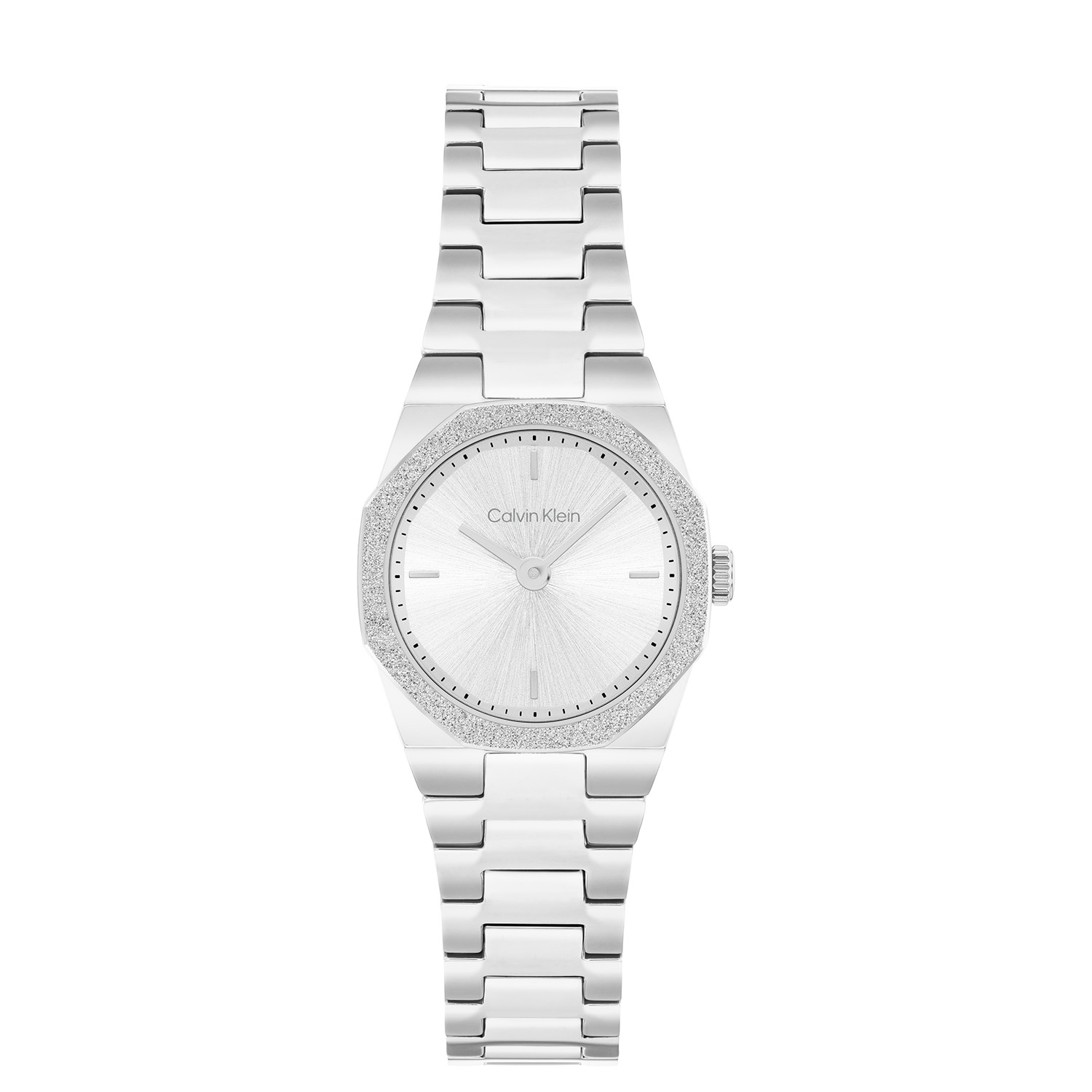 Dit Calvin Klein horloge behoort tot de Geometric Elegance collectie.
Referentienummer: CK25100141 

Dit Calvin Klein horloge heeft een chique ontwerp. Het stalen horloge heeft een ronde kast met een 8-hoekige bezel en een zilverkleurige sunray wijzerplaat met fijne wijzers en de merknaam. Vanuit de kast loopt een goudkleurige stalen schakelband met een vouwsluiting. Het horloge heeft een mineraalglas, een doorsnee van 23mm en is 3ATM.

