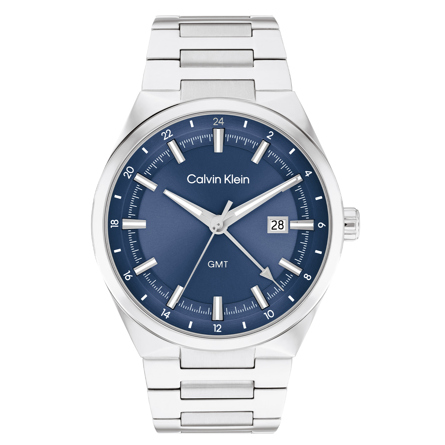 Calvin Klein CK25200488 Heren Distinguish Horloge 44mm 
Dit Calvin Klein herenhorloge met nr CK25200488 is een stoer ontwerp. De ronde stalen kast heeft een glimmende bezel en een blauwe sunray wijzerplaat met een datum en een dubbele tijdsaanduiding, een GMT uurwerk. De wijzers en uurstrepen zijn ingelegd met lumibrite. Direct aan de kast zit een stalen schakelband met een vouwsluiting. Het opvallende herenhorloge heeft een mineraalglas, een doorsnee van 44mm en is 3ATM.

OVER CALVIN KLEIN
Calvin Klein is een wereldwijd lifestylemerk dat gewaagde, vooruitstrevende idealen en een verleidelijke, vaak minimalistische, esthetiek nastreeft. Calvin Klein werd groot in de jaren 70 door haar mode- en merkjeans collecties. In de jaren 80 lanceerde Calvin Klein haar spraakmakende ondergoed dat uitdrukkelijk van logo &rsquo;s voorzien was. Vanwege het grote succes is het merk ook succesvol uitgerold in Accessoires, Parfums, Home, Brillen, Golf, Horloges en Sieraden.
Sinds de oprichting in 1968 door Calvin Klein, heeft het merk haar reputatie opgebouwd als leider in de Amerikaanse mode, dankzij een cleane esthetiek en innovatieve ontwerpen. Calvin Klein wil haar publiek verleiden en inspireren door middel van provocerende beelden en opvallende ontwerpen die prikkelen. 

SPECIFICATIES:
- Mineraalglas
- Stalen kast
- Blauwe wijzerplaat 
- Stalen schakelband
- Ronde kastvorm, &Oslash; 44mm
- GMT tijd
- 3ATM