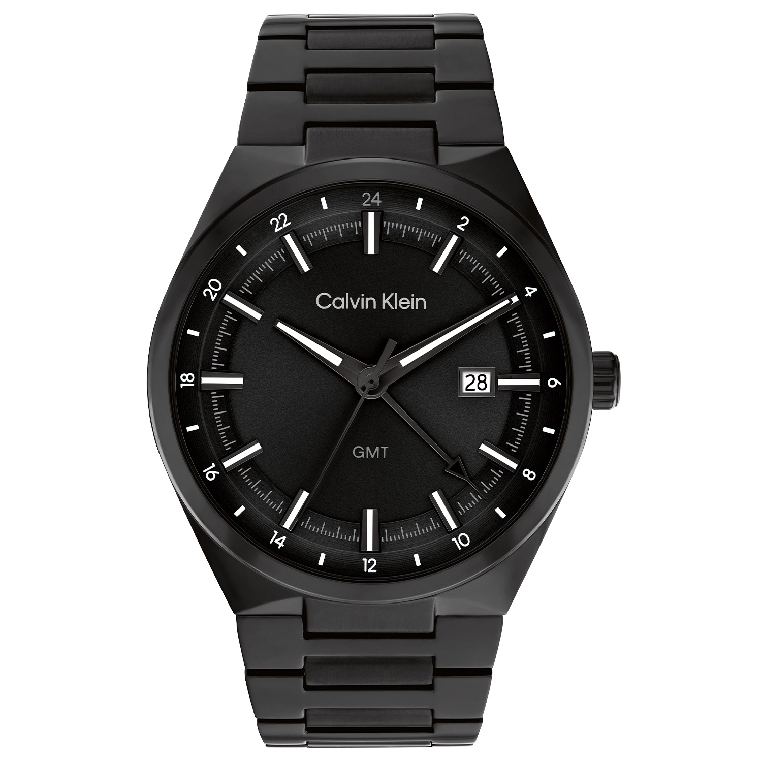 Calvin Klein CK25200490 Heren Distinguish Horloge 44mm 
Dit Calvin Klein herenhorloge met nr CK25200490 is een stoer ontwerp. De ronde zwart stalen kast heeft een glimmende bezel en een zwarte sunray wijzerplaat met een datum en een dubbele tijdsaanduiding, een GMT uurwerk. De wijzers en uurstrepen zijn ingelegd met lumibrite. Direcr aan de kast zit een zwarte stalen schakelband met een vouwsluiting. Het opvallende herenhorloge heeft een mineraalglas, een doorsnee van 44mm en is 3ATM.

OVER CALVIN KLEIN
Calvin Klein is een wereldwijd lifestylemerk dat gewaagde, vooruitstrevende idealen en een verleidelijke, vaak minimalistische, esthetiek nastreeft. Calvin Klein werd groot in de jaren 70 door haar mode- en merkjeans collecties. In de jaren 80 lanceerde Calvin Klein haar spraakmakende ondergoed dat uitdrukkelijk van logo &rsquo;s voorzien was. Vanwege het grote succes is het merk ook succesvol uitgerold in Accessoires, Parfums, Home, Brillen, Golf, Horloges en Sieraden.
Sinds de oprichting in 1968 door Calvin Klein, heeft het merk haar reputatie opgebouwd als leider in de Amerikaanse mode, dankzij een cleane esthetiek en innovatieve ontwerpen. Calvin Klein wil haar publiek verleiden en inspireren door middel van provocerende beelden en opvallende ontwerpen die prikkelen. 

SPECIFICATIES:
- Mineraalglas
- Stalen zwarte kast
- Zwarte wijzerplaat 
- Stalen zwarte schakelband
- Ronde kastvorm, &Oslash; 44mm
- GMT tijd
- 3ATM