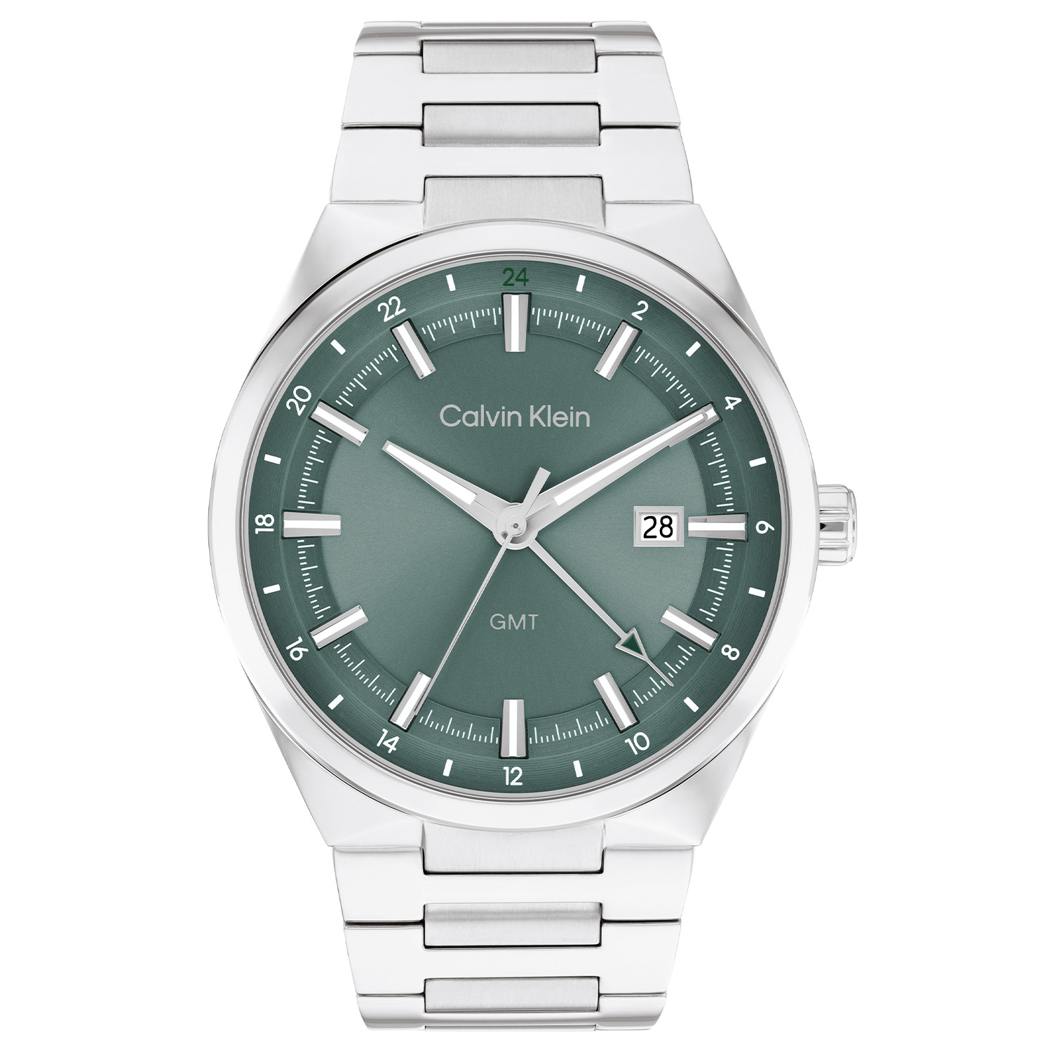 Calvin Klein CK25200492 Heren Distinguish Horloge 44mm
Dit Calvin Klein herenhorloge met nr CK25200492 is een stoer ontwerp. De ronde stalen kast heeft een glimmende bezel en een groene sunray wijzerplaat met een datum en een dubbele tijdsaanduiding, een GMT uurwerk. De wijzers en uurstrepen zijn ingelegd met lumibrite. Direcr aan de kast zit een stalen schakelband met een vouwsluiting. Het opvallende herenhorloge heeft een mineraalglas, een doorsnee van 44mm en is 3ATM.

OVER CALVIN KLEIN
Calvin Klein is een wereldwijd lifestylemerk dat gewaagde, vooruitstrevende idealen en een verleidelijke, vaak minimalistische, esthetiek nastreeft. Calvin Klein werd groot in de jaren 70 door haar mode- en merkjeans collecties. In de jaren 80 lanceerde Calvin Klein haar spraakmakende ondergoed dat uitdrukkelijk van logo &rsquo;s voorzien was. Vanwege het grote succes is het merk ook succesvol uitgerold in Accessoires, Parfums, Home, Brillen, Golf, Horloges en Sieraden.
Sinds de oprichting in 1968 door Calvin Klein, heeft het merk haar reputatie opgebouwd als leider in de Amerikaanse mode, dankzij een cleane esthetiek en innovatieve ontwerpen. Calvin Klein wil haar publiek verleiden en inspireren door middel van provocerende beelden en opvallende ontwerpen die prikkelen. 

SPECIFICATIES:
- Mineraalglas
- Stalen kast
- Groene wijzerplaat 
- Stalen schakelband
- Ronde kastvorm, �� 44mm
- GMT tijd
- 3ATM