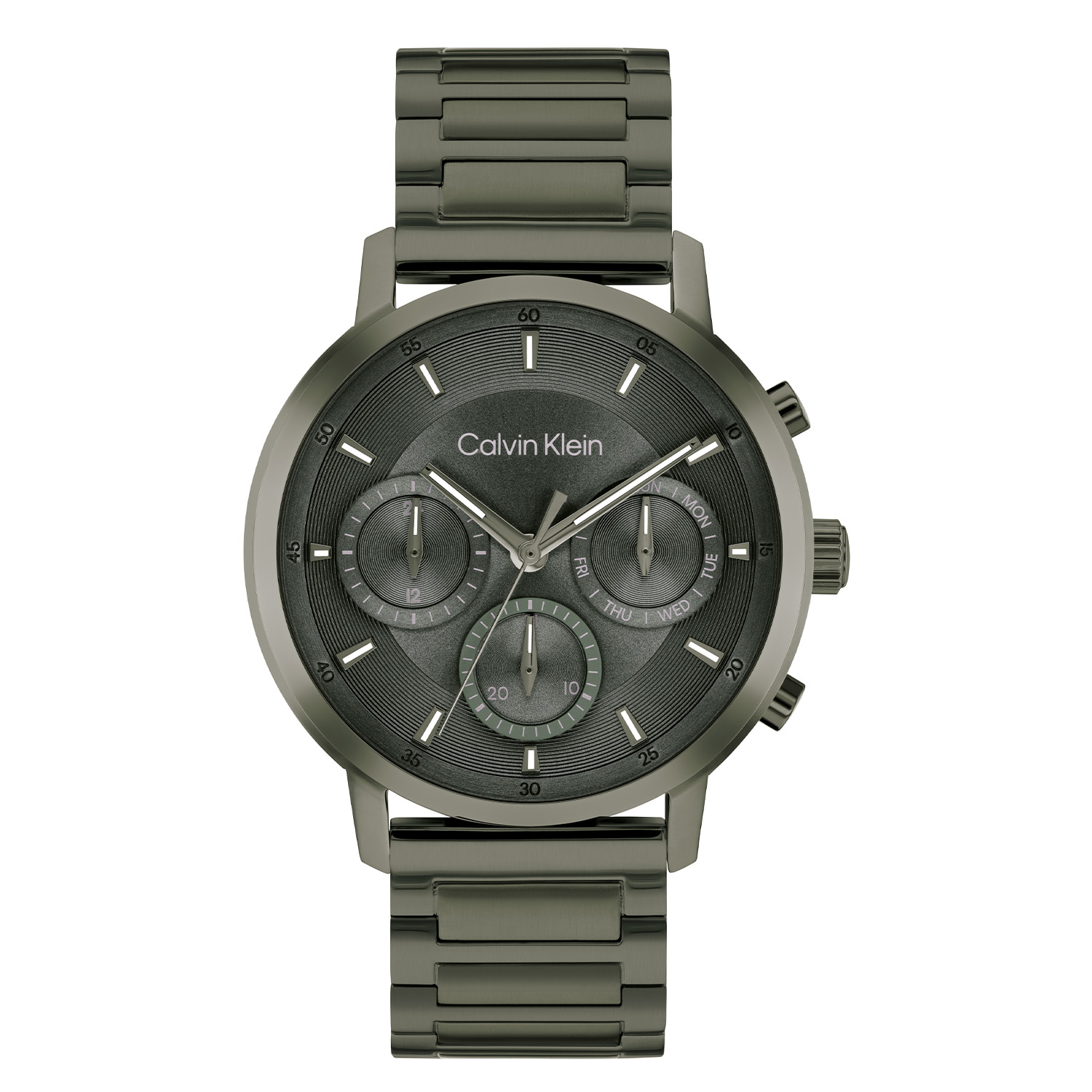 Calvin Klein CK25200494 Heren Gauge Horloge 41mm 
Dit Calvin Klein herenhorloge met nr CK25200494 is een stijlvol ontwerp. De ronde stalen groene kast heeft een glimmende bezel en een groene geborstelde sunray wijzerplaat met een dag, datum en 24-uursaanduiding. Aan de kast zit een stalen groene schakelband met een vouwsluiting. Het stoere herenhorloge heeft een mineraalglas, een doorsnee van 41mm en is 3ATM.

OVER CALVIN KLEIN
Calvin Klein is een wereldwijd lifestylemerk dat gewaagde, vooruitstrevende idealen en een verleidelijke, vaak minimalistische, esthetiek nastreeft. Calvin Klein werd groot in de jaren 70 door haar mode- en merkjeans collecties. In de jaren 80 lanceerde Calvin Klein haar spraakmakende ondergoed dat uitdrukkelijk van logo &rsquo;s voorzien was. Vanwege het grote succes is het merk ook succesvol uitgerold in Accessoires, Parfums, Home, Brillen, Golf, Horloges en Sieraden.
Sinds de oprichting in 1968 door Calvin Klein, heeft het merk haar reputatie opgebouwd als leider in de Amerikaanse mode, dankzij een cleane esthetiek en innovatieve ontwerpen. Calvin Klein wil haar publiek verleiden en inspireren door middel van provocerende beelden en opvallende ontwerpen die prikkelen. 

SPECIFICATIES:
- Mineraalglas
- Stalen groene kast
- Groene wijzerplaat 
- Stalen groene schakelband
- Ronde kastvorm, &Oslash; 41mm
- 3ATM