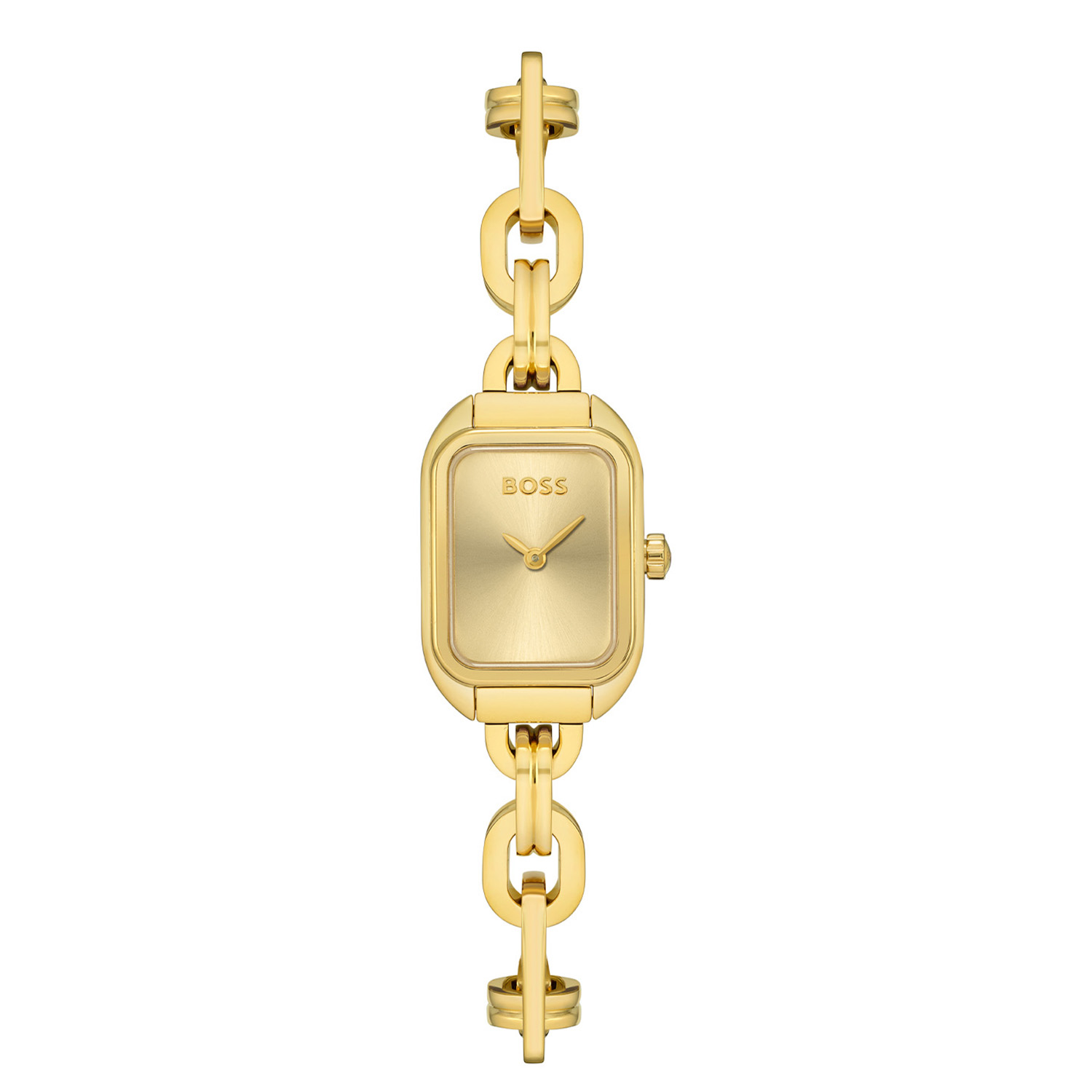 BOSS HB1502655 HAILY 
Dit BOSS horloge uit de Haily serie met artikelnr: HB1502655 is een apart strak model. Het dameshorloge valt op door zijn goudkleurige stalen rechthoekige horlogekast met een gladde rand en een goudkleurige wijzerplaat. De fijne wijzers in combinatie met het BOSS logo geven dit horloge een luxe uitstraling. Aan de kast zit een goudkleurige losse fantasie schakelband. De kast van het horloge heeft een afmeting van 19x28mm met een mineraalglas en is 3 ATM. 

HET MERK:
HUGO BOSS is afgestemd op levensstijlen waar het gaat om kwaliteit en precisie. Het wereldwijde fashionlabel is verdeeld in twee merken: BOSS en HUGO. Het merk BOSS biedt geavanceerde, moderne horloges gericht op kwaliteit en design om een onberispelijke look te creëren – of het nu zakelijk, casual of sportief is. De horloge collectie van BOSS is perfect afgestemd op levensstijlen waar het gaat om kwaliteit en precisie. BOSS is op maat gemaakt in een onberispelijke stijl.

Blijf stijlvol bij de tijd. Voor de BOSS-vrouw is stijl het handelsmerk en draait alles om
details. Breng uw look naar een hoger niveau met onze nieuwe en kenmerkende horlogecollectie.

SPECIFICATIES:
- Mineraalglas
- Rechthoekige kastvorm
- Goudkleurige stalen horlogekast
- Goudkleurige wijzerplaat
- Goudkleurige Schakelband