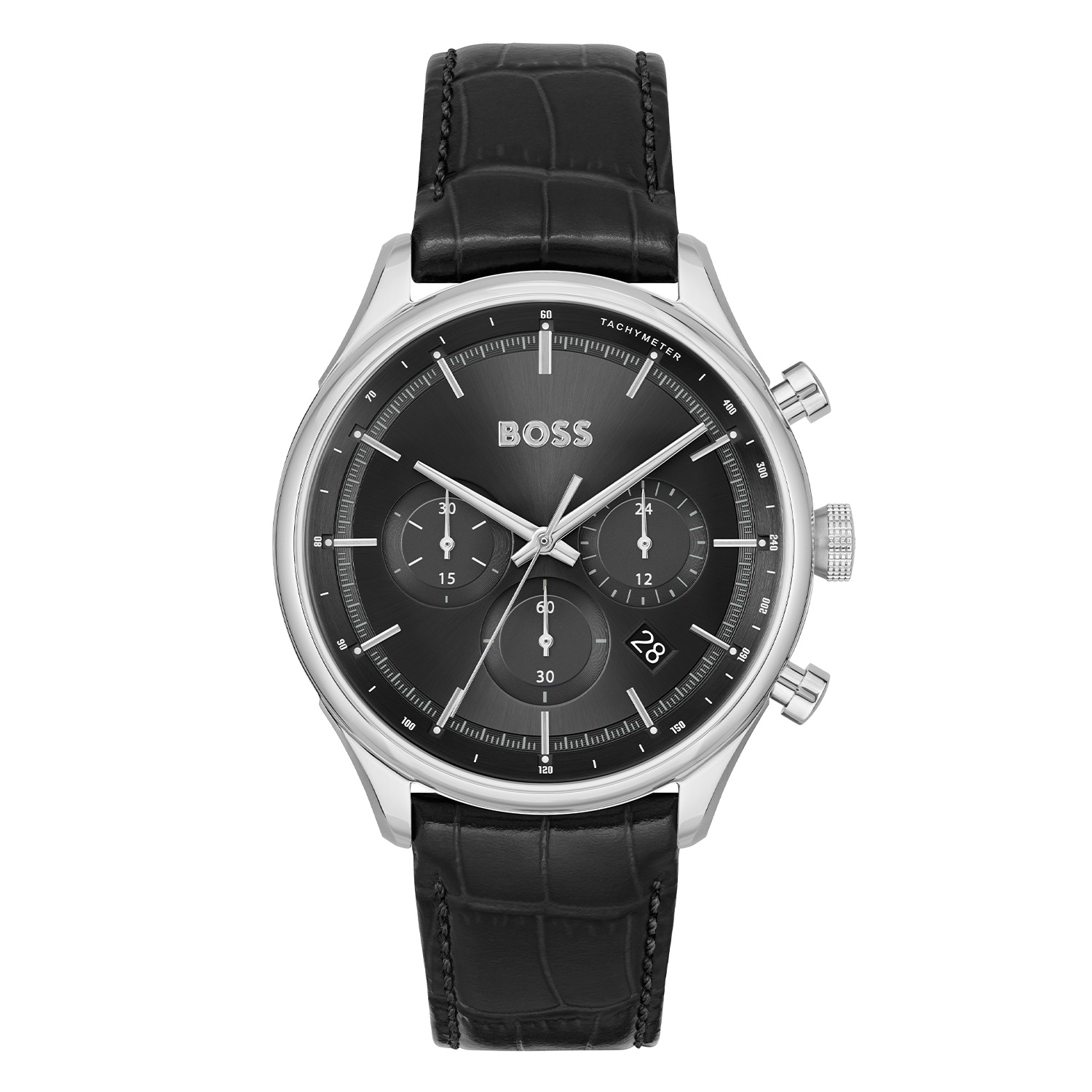 BOSS HB1514049 GREGOR Herenhorloge 445mm
Dit BOSS horloge uit de GREGOR serie met artikelnr: HB1514049 heeft een nette uitstraling. Het gaat niet alleen om de tijd, maar ook om elk moment te grijpen en er je eigen draai aan te geven. Wees je eigen baas, bepaal je eigen tempo en ga ervoor. Het herenhorloge valt op door zijn stalen horlogekast met een glanzende bezel en zijn zwarte sunray wijzerplaat met een datum en 24-uursaanduiding.zwarte leren krokoprintband met een gespsluiting.rs en uursaanduiding geven een rustig effect. Aan de kast zit een zwarte leren krokoprintband met een gespsluiting. Het horloge heeft een doorsnee van 45mm met een mineraalglas en is 5ATM. 

HET MERK:
HUGO BOSS is afgestemd op levensstijlen waar het gaat om kwaliteit en precisie. Het wereldwijde fashionlabel is verdeeld in twee merken: BOSS en HUGO. Het merk BOSS biedt geavanceerde, moderne horloges gericht op kwaliteit en design om een onberispelijke look te cre&euml;ren &ndash; of het nu zakelijk, casual of sportief is. De horloge collectie van BOSS is perfect afgestemd op levensstijlen waar het gaat om kwaliteit en precisie. BOSS is op maat gemaakt in een onberispelijke stijl.

Blijf stijlvol bij de tijd. Voor de BOSS-vrouw is stijl het handelsmerk en draait alles om
details. Breng uw look naar een hoger niveau met onze nieuwe en kenmerkende horlogecollectie.

SPECIFICATIES:
- Mineraalglas
- Ronde kastvorm, &Oslash; 45mm
- Stalen horlogekast
- Zwarte wijzerplaat
- Zwarte lerenband
- 24-uursaanduiding en datum
- 5ATM
