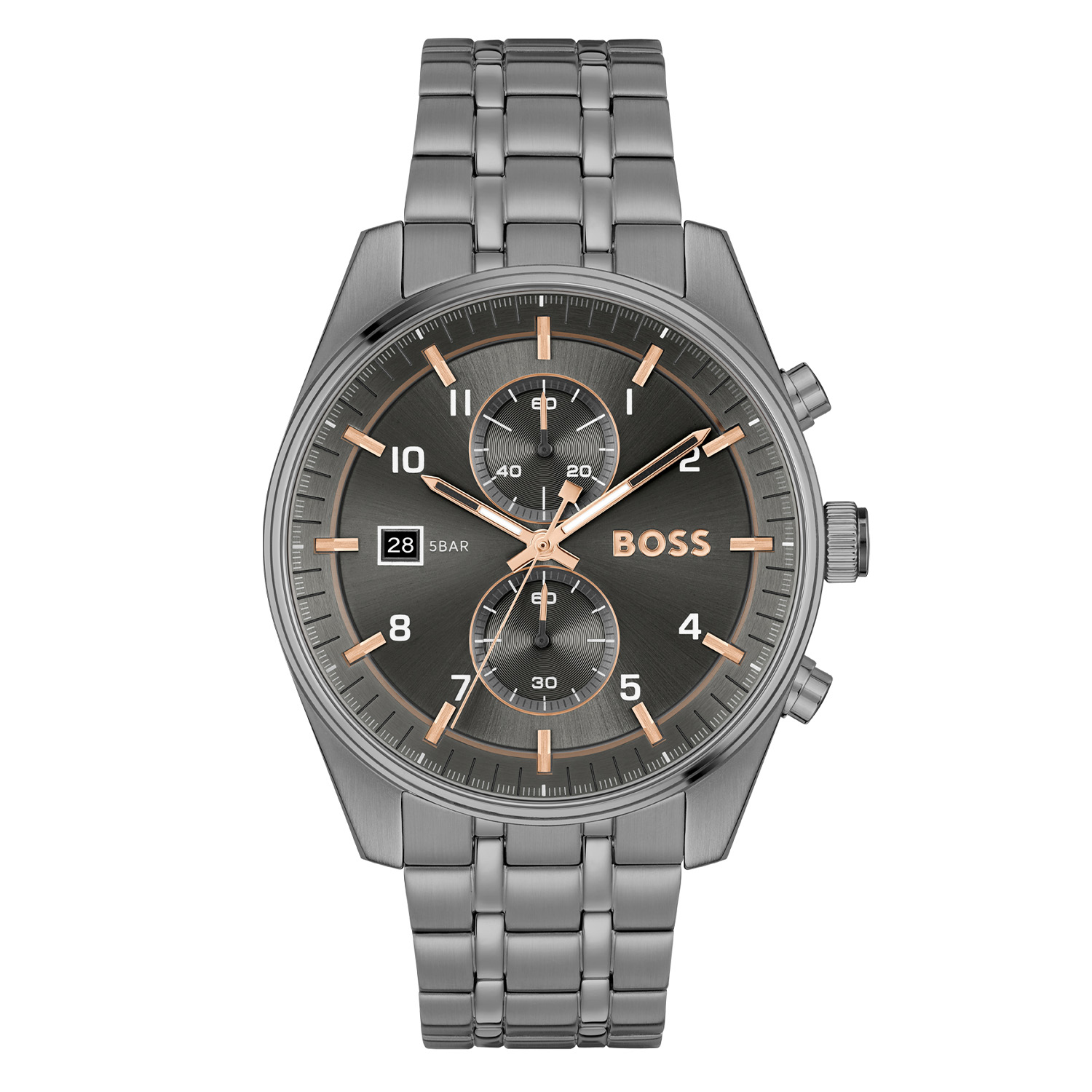 BOSS HB1514153 SKYTRAVELLER Herenhorloge 44mm 
Dit BOSS horloge uit de SKYTRAVELLER serie met artikelnr: HB1514153 heeft een stoere sportieve uitstraling. Zeer geschikt voor de moderne stijlvolle man van nu. Het grijze herenhorloge valt op door zijn stalen horlogekast met een gladde bezel en een grijze sunray wijzerplaat met een chronograaf en datum. Opvallend zijn de wijzers die met kleur en lumibrite de tijd aangeven. Aan de kast zit een grijze stalen schakelband met vouwsluiting. De kast van het horloge heeft een doorsnee van 44mm met mineraalglas en is 5ATM. 

HET MERK:
HUGO BOSS is afgestemd op levensstijlen waar het gaat om kwaliteit en precisie. Het wereldwijde fashionlabel is verdeeld in twee merken: BOSS en HUGO. Het merk BOSS biedt geavanceerde, moderne horloges gericht op kwaliteit en design om een onberispelijke look te creëren – of het nu zakelijk, casual of sportief is. De horloge collectie van BOSS is perfect afgestemd op levensstijlen waar het gaat om kwaliteit en precisie. BOSS is op maat gemaakt in een onberispelijke stijl.

Blijf stijlvol bij de tijd. Voor de BOSS-vrouw is stijl het handelsmerk en draait alles om
details. Breng uw look naar een hoger niveau met onze nieuwe en kenmerkende horlogecollectie.

SPECIFICATIES:
- Mineraalglas
- Ronde kastvorm, Ø 44mm
- Stalen horlogekast
- Grijze wijzerplaat
- Grijze schakelband