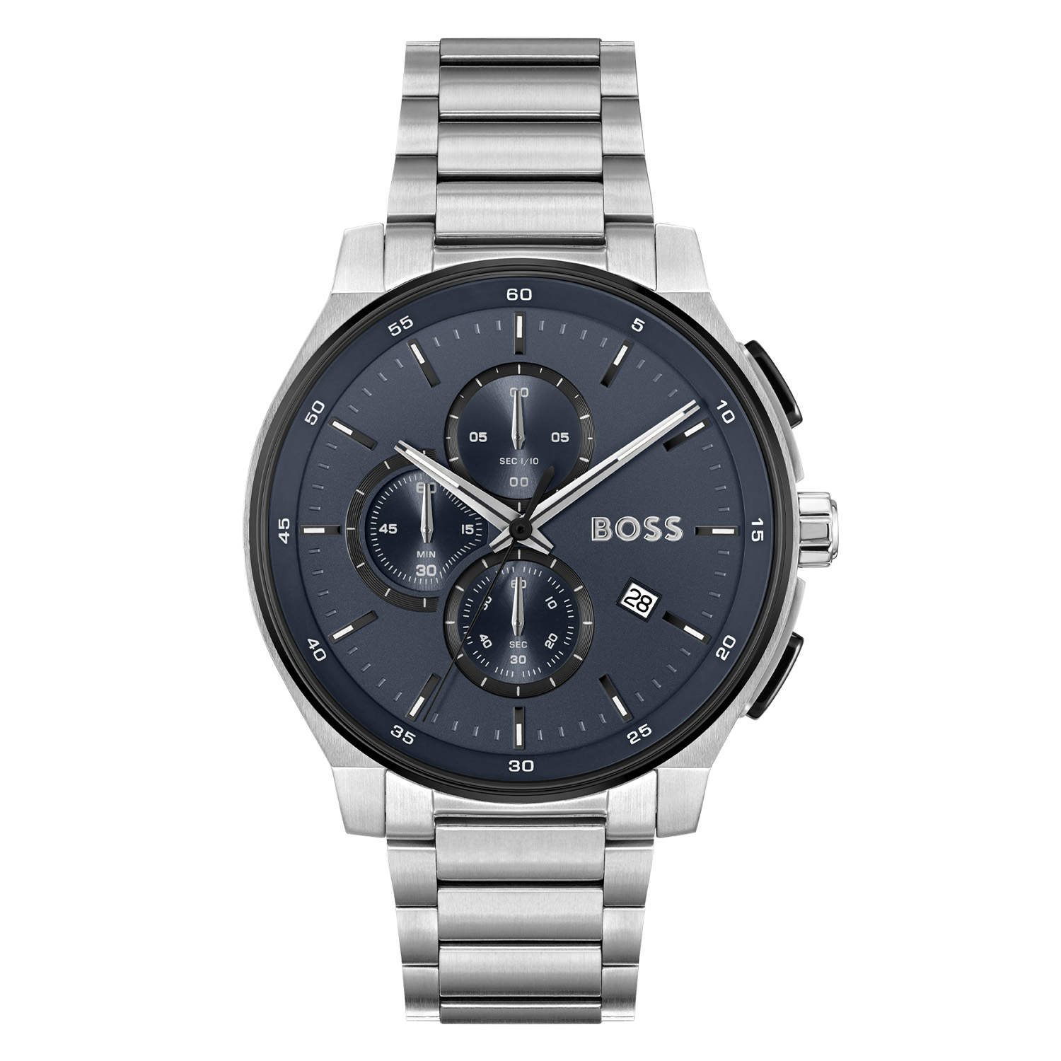 BOSS HB1514189 PEAK 2.0 Herenhorloge Chrono 44mm 
Dit BOSS horloge uit de PEAK 2.0 serie met artikelnr: HB1514189 heeft een luxe uitstraling. Zeer geschikt voor de moderne stijlvolle man van nu. Het herenhorloge valt op door zijn stalen horlogekast met een gladde zwarte bezel en een blauwe sunray wijzerplaat met een chronograaf en datum. Opvallend zijn de wijzers die met lumibrite zijn ingelegd. Aan de kast zit een mat glanzende stalen schakelband met vouwsluiting. Het horloge heeft een doorsnee van 44mm met een mineraalglas en is 5ATM. 

HET MERK:
HUGO BOSS is afgestemd op levensstijlen waar het gaat om kwaliteit en precisie. Het wereldwijde fashionlabel is verdeeld in twee merken: BOSS en HUGO. Het merk BOSS biedt geavanceerde, moderne horloges gericht op kwaliteit en design om een onberispelijke look te creëren – of het nu zakelijk, casual of sportief is. De horloge collectie van BOSS is perfect afgestemd op levensstijlen waar het gaat om kwaliteit en precisie. BOSS is op maat gemaakt in een onberispelijke stijl.

Blijf stijlvol bij de tijd. Voor de BOSS-vrouw is stijl het handelsmerk en draait alles om
details. Breng uw look naar een hoger niveau met onze nieuwe en kenmerkende horlogecollectie.

SPECIFICATIES:
- Mineraalglas
- Ronde kastvorm, Ø 44mm
- Stalen horlogekast
- Blauwe wijzerplaat
- Stalen schakelband
- Chronograaf
- 5ATM