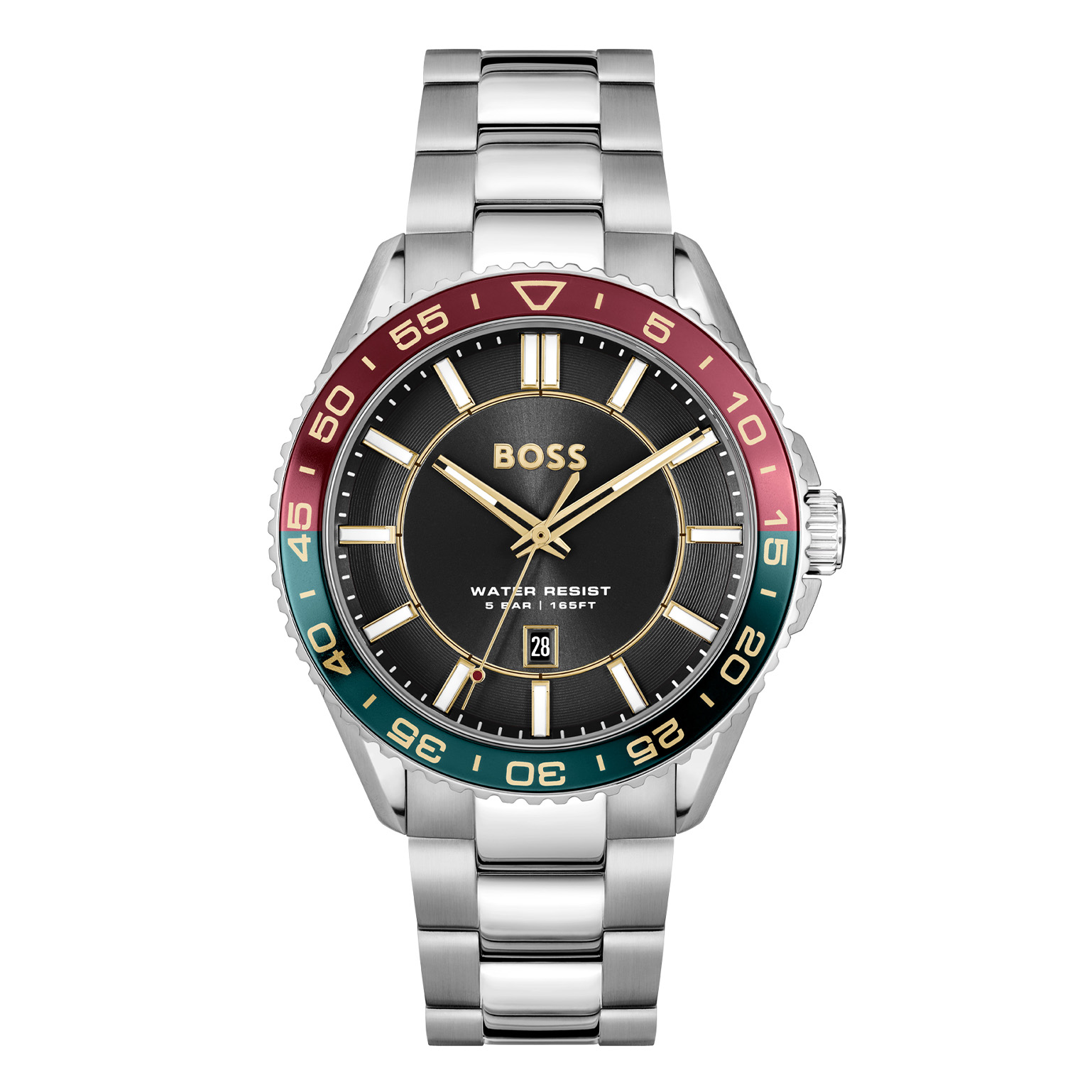 BOSS HB1514210 RUNNER 3H Herenhorloge 43mm 
Dit BOSS horloge uit de RUNNER 3H serie met artikelnr: HB1514210 heeft een stoere sportieve uitstraling. Zeer geschikt voor de moderne stijlvolle man van nu. Het herenhorloge valt op door zijn stalen horlogekast met een gekleurde bedrukte bezel en een zwarte sunray wijzerplaat met een datum. Opvallend zijn de wijzers en uurstrepen die met lumibrite zijn ingelegd. Aan de kast zit een stalen mat glanzende schakelband met een vouwsluiting. Het horloge heeft een doorsnee van 43mm met een mineraalglas en is 5ATM. 

HET MERK:
HUGO BOSS is afgestemd op levensstijlen waar het gaat om kwaliteit en precisie. Het wereldwijde fashionlabel is verdeeld in twee merken: BOSS en HUGO. Het merk BOSS biedt geavanceerde, moderne horloges gericht op kwaliteit en design om een onberispelijke look te creëren – of het nu zakelijk, casual of sportief is. De horloge collectie van BOSS is perfect afgestemd op levensstijlen waar het gaat om kwaliteit en precisie. BOSS is op maat gemaakt in een onberispelijke stijl.

Blijf stijlvol bij de tijd. Voor de BOSS-vrouw is stijl het handelsmerk en draait alles om
details. Breng uw look naar een hoger niveau met onze nieuwe en kenmerkende horlogecollectie.

SPECIFICATIES:
- Mineraalglas
- Ronde kastvorm, Ø 43mm
- Stalen horlogekast
- Zwarte wijzerplaat
- Stalen schakelband
- 5ATM