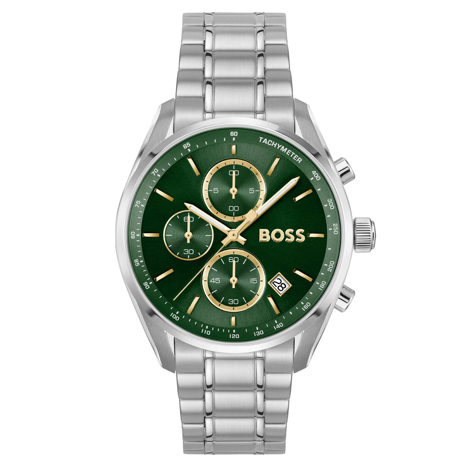 BOSS HB1514265 GRAND PRIX 40 Herenhorloge 40mm
Dit BOSS horloge uit de GRAND PRIX 40 serie met artikelnr: HB1514265 heeft een sportieve uitstraling. Meer dan een horlogeaccessoire is dit horloge een symbool van sportieve luxe stijl en de sensatie van de tijd. Verrijk uw pols met een horloge dat de essentie van racen belichaamt, waar snelheid en verfijning samenkomen in een naadloze combinatie van vorm en functie. Dit herenhorloge valt op door zijn stalen horlogekast met een glanzende bezel en zijn groene sunray wijzerplaat met een chronograaf en een datum. Opvallend zijn de gepolijste wijzers, subeyes en uurstrepen. Aan de kast zit een stalen schakelband met vouwsluiting. Het horloge heeft een doorsnee van 40mm met een mineraalglas en is 5ATM. 

HET MERK:
HUGO BOSS is afgestemd op levensstijlen waar het gaat om kwaliteit en precisie. Het wereldwijde fashionlabel is verdeeld in twee merken: BOSS en HUGO. Het merk BOSS biedt geavanceerde, moderne horloges gericht op kwaliteit en design om een onberispelijke look te creëren – of het nu zakelijk, casual of sportief is. De horloge collectie van BOSS is perfect afgestemd op levensstijlen waar het gaat om kwaliteit en precisie. BOSS is op maat gemaakt in een onberispelijke stijl.

Blijf stijlvol bij de tijd. Voor de BOSS-vrouw is stijl het handelsmerk en draait alles om
details. Breng uw look naar een hoger niveau met onze nieuwe en kenmerkende horlogecollectie.

SPECIFICATIES:
- Mineraalglas
- Ronde kastvorm, Ø 40mm
- Stalen horlogekast
- Groene wijzerplaat
- Stalen schakelband
- Chronograaf en datum
- 5ATM
