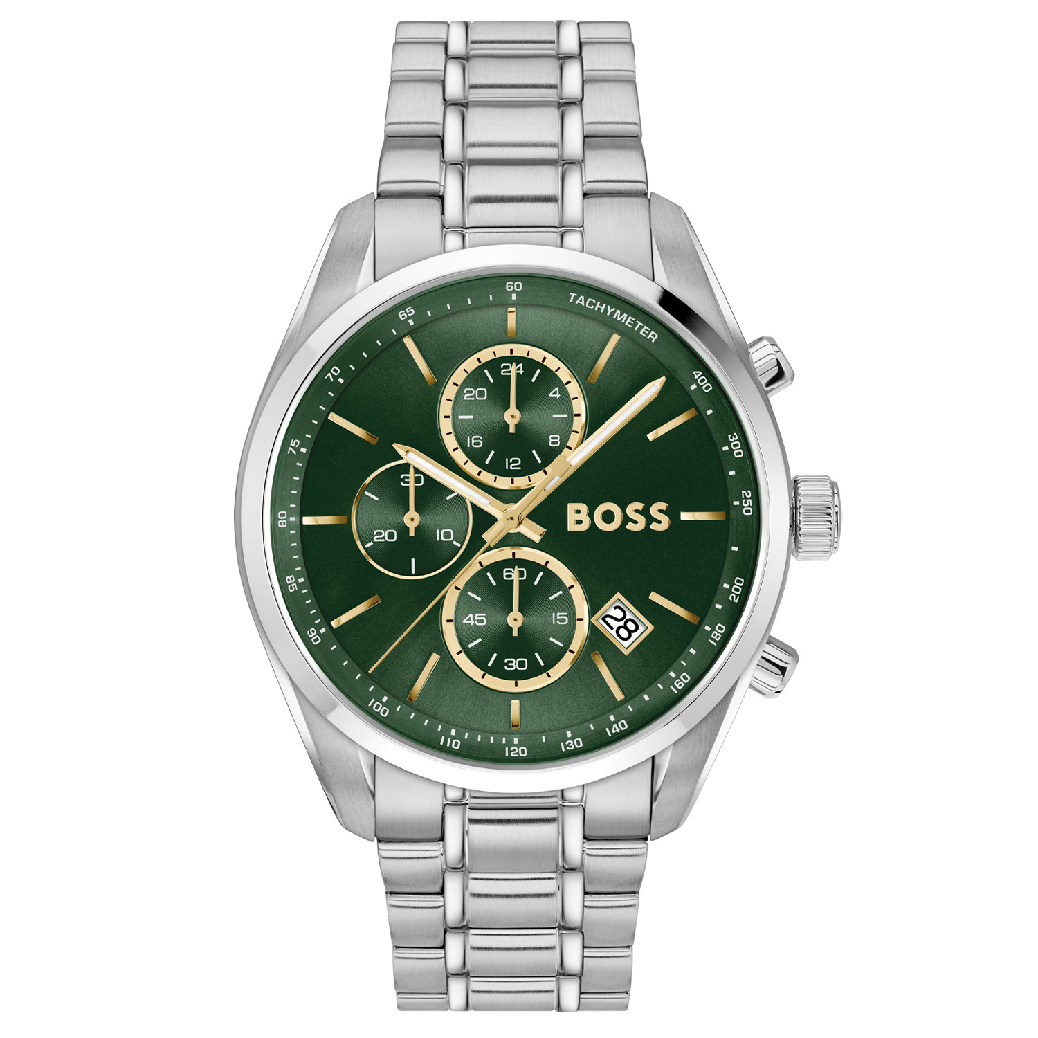 BOSS HB1514266 GRAND PRIX 44 Herenhorloge 44,5mm
Dit BOSS horloge uit de GRAND PRIX 44 serie met artikelnr: HB1514266 heeft een sportieve uitstraling. Meer dan een horlogeaccessoire is dit horloge een symbool van sportieve luxe stijl en de sensatie van de tijd. Verrijk uw pols met een horloge dat de essentie van racen belichaamt, waar snelheid en verfijning samenkomen in een naadloze combinatie van vorm en functie. Dit herenhorloge valt op door zijn stalen horlogekast met een glanzende bezel en zijn groene sunray wijzerplaat met een chronograaf en een datum. Opvallend zijn de gepolijste wijzers, subeyes en uurstrepen. Aan de kast zit een stalen schakelband met vouwsluiting. Het horloge heeft een doorsnee van 44,5mm met een mineraalglas en is 5ATM. 

HET MERK:
HUGO BOSS is afgestemd op levensstijlen waar het gaat om kwaliteit en precisie. Het wereldwijde fashionlabel is verdeeld in twee merken: BOSS en HUGO. Het merk BOSS biedt geavanceerde, moderne horloges gericht op kwaliteit en design om een onberispelijke look te creëren – of het nu zakelijk, casual of sportief is. De horloge collectie van BOSS is perfect afgestemd op levensstijlen waar het gaat om kwaliteit en precisie. BOSS is op maat gemaakt in een onberispelijke stijl.

Blijf stijlvol bij de tijd. Voor de BOSS-vrouw is stijl het handelsmerk en draait alles om
details. Breng uw look naar een hoger niveau met onze nieuwe en kenmerkende horlogecollectie.

SPECIFICATIES:
- Mineraalglas
- Ronde kastvorm, Ø 44,5mm
- Stalen horlogekast
- Groene wijzerplaat
- Stalen schakelband
- Chronograaf en datum
- 5ATM