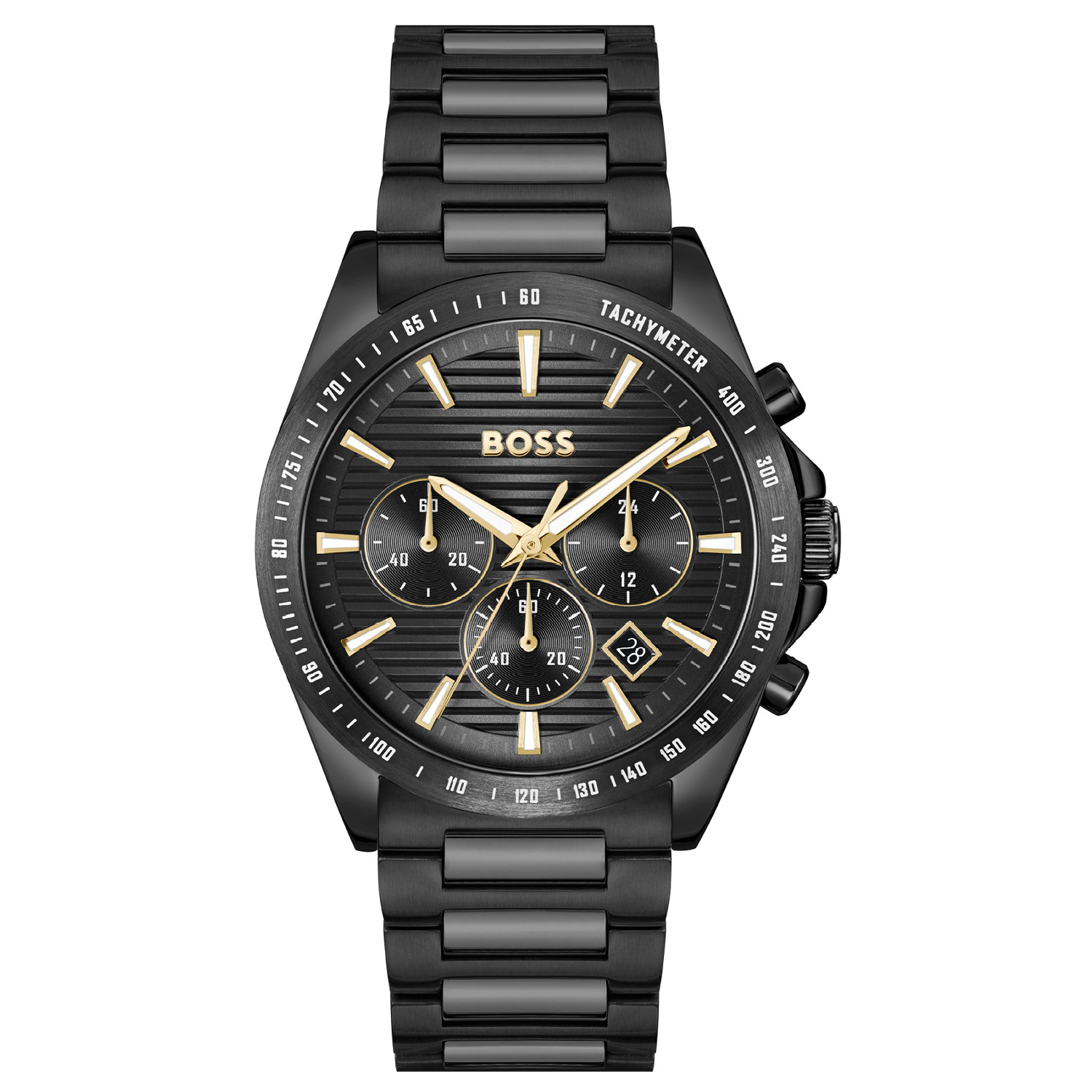 BOSS HB1514291 STRIKE CHRONO Herenhorloge 41mm
Dit BOSS horloge uit de STRIKE CHRONO serie met artikelnr: HB1514291 heeft een stijlvolle sportieve uitstraling. Elk element van dit horloge is ontworpen om te inspireren. De tachymeter is een knipoog naar jouw drang om grenzen te verleggen en grootsheid te bereiken. Tevens de sensatie van de tijdsmeting. Dit herenhorloge valt op door zijn stalen zwarte horlogekast met een zwarte bezel met een tachymeter en zijn zwarte geribbelde sunray wijzerplaat met een chronograaf en een datum. Opvallend zijn de gevormde indexen en wijzers ingelegd met witte verf. Aan de kast zit een zwarte stalen schakelband met een vouwsluiting. Het horloge heeft een doorsnee van 41mm met een mineraalglas en is 5ATM. 

HET MERK:
HUGO BOSS is afgestemd op levensstijlen waar het gaat om kwaliteit en precisie. Het wereldwijde fashionlabel is verdeeld in twee merken: BOSS en HUGO. Het merk BOSS biedt geavanceerde, moderne horloges gericht op kwaliteit en design om een onberispelijke look te creëren – of het nu zakelijk, casual of sportief is. De horloge collectie van BOSS is perfect afgestemd op levensstijlen waar het gaat om kwaliteit en precisie. BOSS is op maat gemaakt in een onberispelijke stijl.

Blijf stijlvol bij de tijd. Voor de BOSS-vrouw is stijl het handelsmerk en draait alles om
details. Breng uw look naar een hoger niveau met onze nieuwe en kenmerkende horlogecollectie.

SPECIFICATIES:
- Mineraalglas
- Ronde kastvorm, Ø 41mm
- Stalen zwarte horlogekast
- Zwarte wijzerplaat
- Stalen zwarte schakelband
- Chronograaf en datum
- 5ATM
