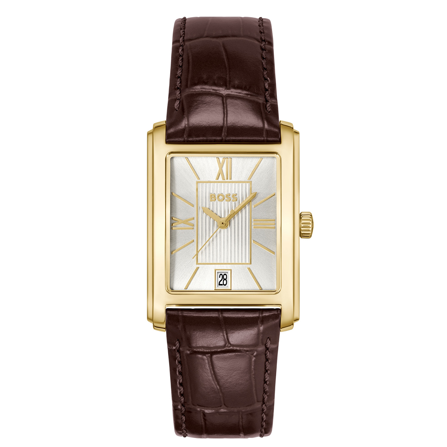 BOSS HB1514300 PRINCIPLE DRESS Herenhorloge 28x39mm
Dit BOSS horloge uit de PRINCIPLE DRESS serie met artikelnr: HB1514300 heeft een stijlvolle uitstraling. Net als principes die de basis van karakter vormen, is onze PRINCIPLE-collectie het juiste voorbeeld van verfijnde stijl. De tijdloze ontwerpen zorgen ervoor dat het elke
garderobe aanvult en dient als een betrouwbaar en stijlvol accessoire voor elke gelegenheid. Met zijn gedurfde maar verfijnde ontwerp blijft de PRINCIPLE DRESS de weg wijzen, het eerdere succes eren en tegelijkertijd de toekomst herdefiniëren in eigentijdse stijl. Dit herenhorloge valt op door zijn stalen rechthoekige goudkleurige gebogen horlogekast met zijn fijn bewerkte zilverwitte wijzerplaat met een datum en deels romeinse uursaanduiding. Aan de kast zit een bruine lerenband met een gespsluiting. Het horloge heeft een afmeting van 28x39mm met een mineraalglas en is 3ATM. 

HET MERK:
HUGO BOSS is afgestemd op levensstijlen waar het gaat om kwaliteit en precisie. Het wereldwijde fashionlabel is verdeeld in twee merken: BOSS en HUGO. Het merk BOSS biedt geavanceerde, moderne horloges gericht op kwaliteit en design om een onberispelijke look te creëren – of het nu zakelijk, casual of sportief is. De horloge collectie van BOSS is perfect afgestemd op levensstijlen waar het gaat om kwaliteit en precisie. BOSS is op maat gemaakt in een onberispelijke stijl.

Blijf stijlvol bij de tijd. Voor de BOSS-vrouw is stijl het handelsmerk en draait alles om
details. Breng uw look naar een hoger niveau met onze nieuwe en kenmerkende horlogecollectie.

SPECIFICATIES:
- Mineraalglas
- Rechthoekige kastvorm, 28x39mm
- Stalen goudkleurige horlogekast
- Zilverwitte wijzerplaat
- Bruine lerenband
- Datum
- 3ATM