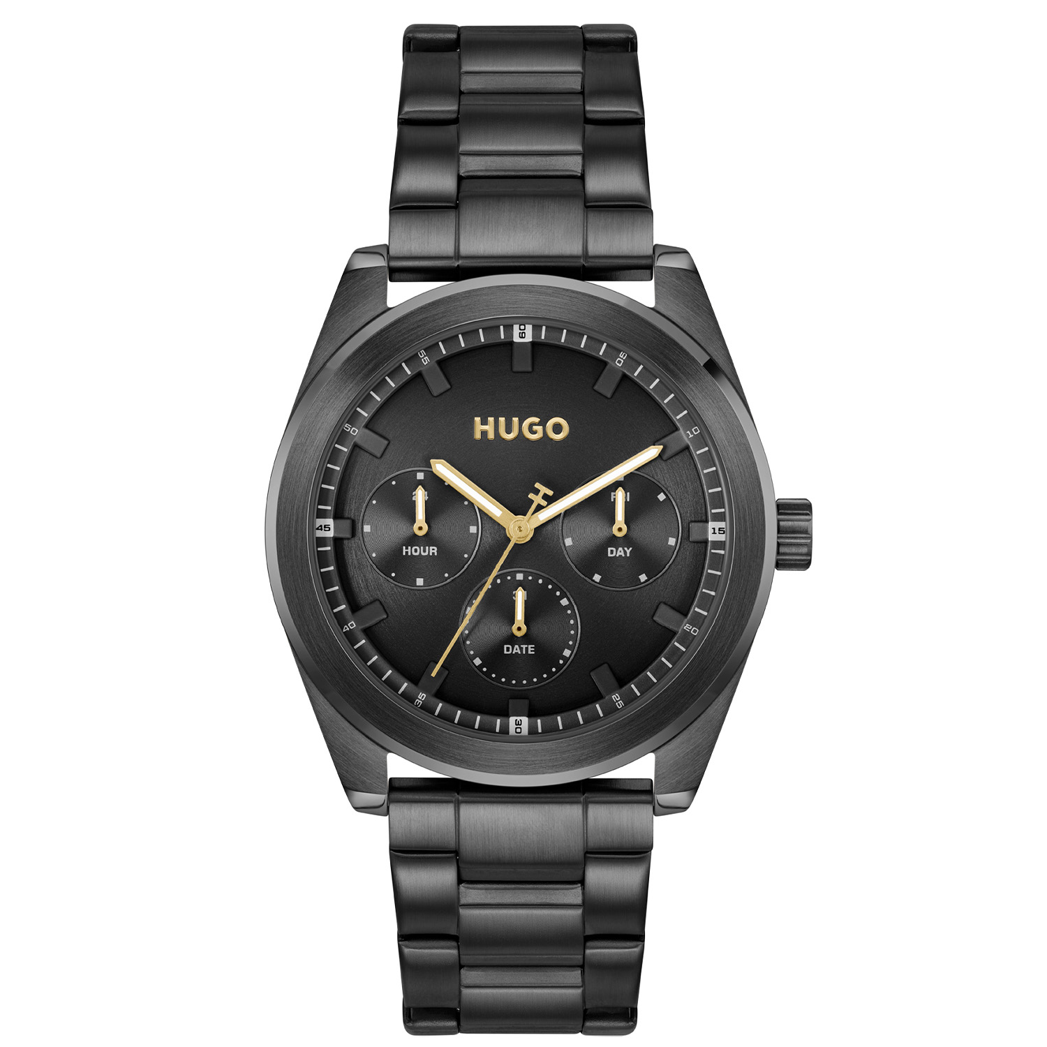 HUGO HU1530426 #BRIGHT SPORT 42mm
Dit HUGO horloge uit de BRIGHT SPORT serie met artikelnr. HU1530426 is ontworpen voor de man die zijn stijl gebruikt om zijn unieke persoonlijkheid uit te drukken. Het herenhorloge kenmerkt zich door zijn ronde stalen zwarte horlogekast. Het ontwerp is opvallend vanwege zijn stoere 'kijk mij nou eens' uitstaling en de wijzers met lumibrite op de zwarte geborstelde wijzerplaat. Het herenhorloge heeft een dag,- datum,- en 24-uursaanduiding. Aan de kast zit een stalen strak ogende zwarte schakelband met een vouwsluiting. Het sportief stoer ogende herenhorloge heeft een mineraalglas, een doorsnee van 42mm en is 5ATM.

HET MERK:
HUGO BOSS is afgestemd op levensstijlen waar het gaat om kwaliteit en precisie. Het wereldwijde fashionlabel is verdeeld in twee merken: BOSS en HUGO. Het merk HUGO presenteert eigentijdse en vooruitstrevende designs volgens de laatste fashion trends waarmee mensen worden gestimuleerd om zichzelf te zijn. Scherp maatwerk en casual horloges gecombineerd met een progressieve attitude. HUGO horloges zijn er voor de urban en ruimdenkende man die de leiding durft te nemen. De enige regel van de HUGO-man als het om stijl gaat: zijn authentieke zelf en niets anders.

Maak kennis met de nieuwe horlogecollectie van HUGO.

SPECIFICATIES:
- Mineraalglas
- Ronde kastvorm, &Oslash; 42mm
- Stalen zwarte horlogekast
- Zwarte wijzerplaat
- Stalen zwarte schakelband
- 5ATM