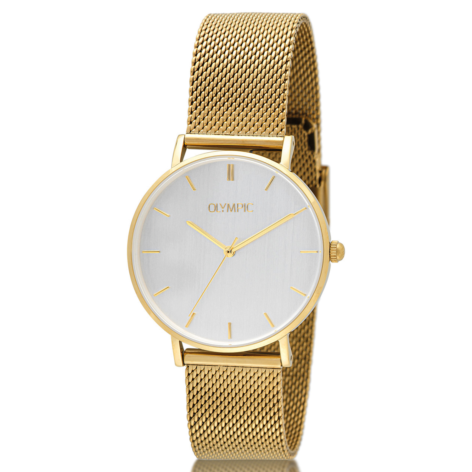 Olympic OL66DDD007 Horloge - Staal -Double - Wit- Milanees - 36mm 
Dit unieke Olympic horloge met artikelnummer: OL66DDD007 is een stijlvol klassiek dameshorloge. De stalen goudkleurige kast heeft een gladde bezel en een witte wijzerplaat. De uursaanduiding is verfijnd door de strakke wijzers en de dunne streepjes op de uren. Dit geeft het horloge een chique uiterlijk. Aan de goudkleurige stalen kast zit een fijne goudkleurige milanese band met een druksluiting. Het horloge heeft een mineraalglas, een doorsnee van 36mm en is 5ATM.

