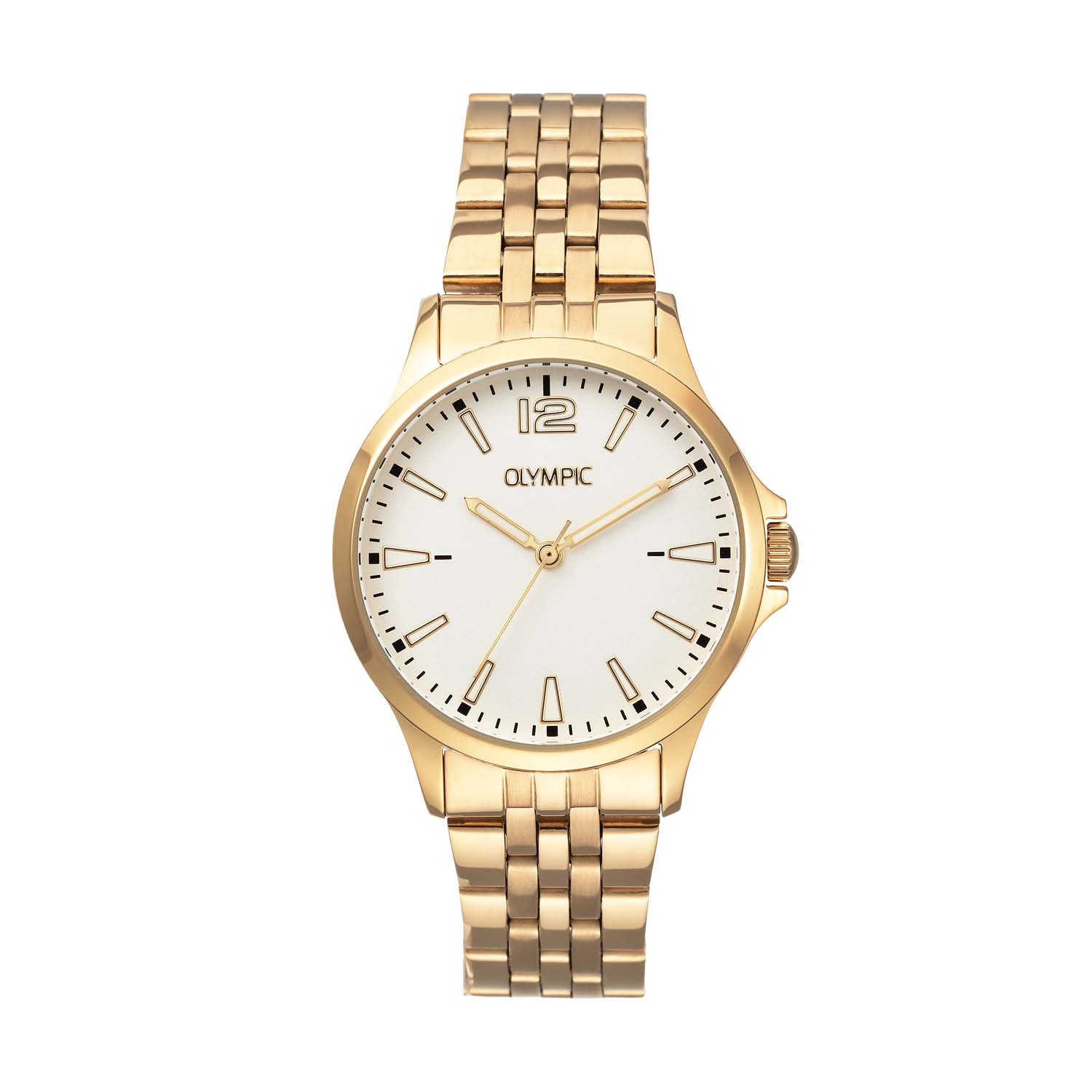 Olympic OL72DDD013 Dani Horloge Staal 32mm 
Dit unieke Olympic horloge met artikelnummer: OL72DDD013 is een dameshorloge met een classic sportieve uitstraling. Het horloge heeft een ronde goudkleurige stalen kast met een witte wijzerplaat met de 12, streepjes en lumibrite accenten. Aan de kast zit een goudkleurige stalen schakelband met vouwsluiting. Het horloge heeft een mineraalglas, een doorsnee van 32mm en is 5ATM.

Het merk:
Het Nederlandse horlogemerk Olympic levert stoere chronografen, slimline series, digitale uurwerken en elegante dameshorloges. De prijs-kwaliteitverhouding staat bij Olympic hoog in het vaandel met prijzen die uiteenlopen van &euro; 34,95 tot en met &euro; 159,00.

100% Nederlands ontwerp, waterdicht en standaard 3 jaar fabrieksgarantie.

Specificaties:
- Ronde kast &Oslash; 32mm
- Stalen horlogekast
- Witte wijzerplaat
- Stalen goudkleurige schakelband
- 5ATM 
- Standaard 3 jaar fabrieksgarantie
- Mineraalglas