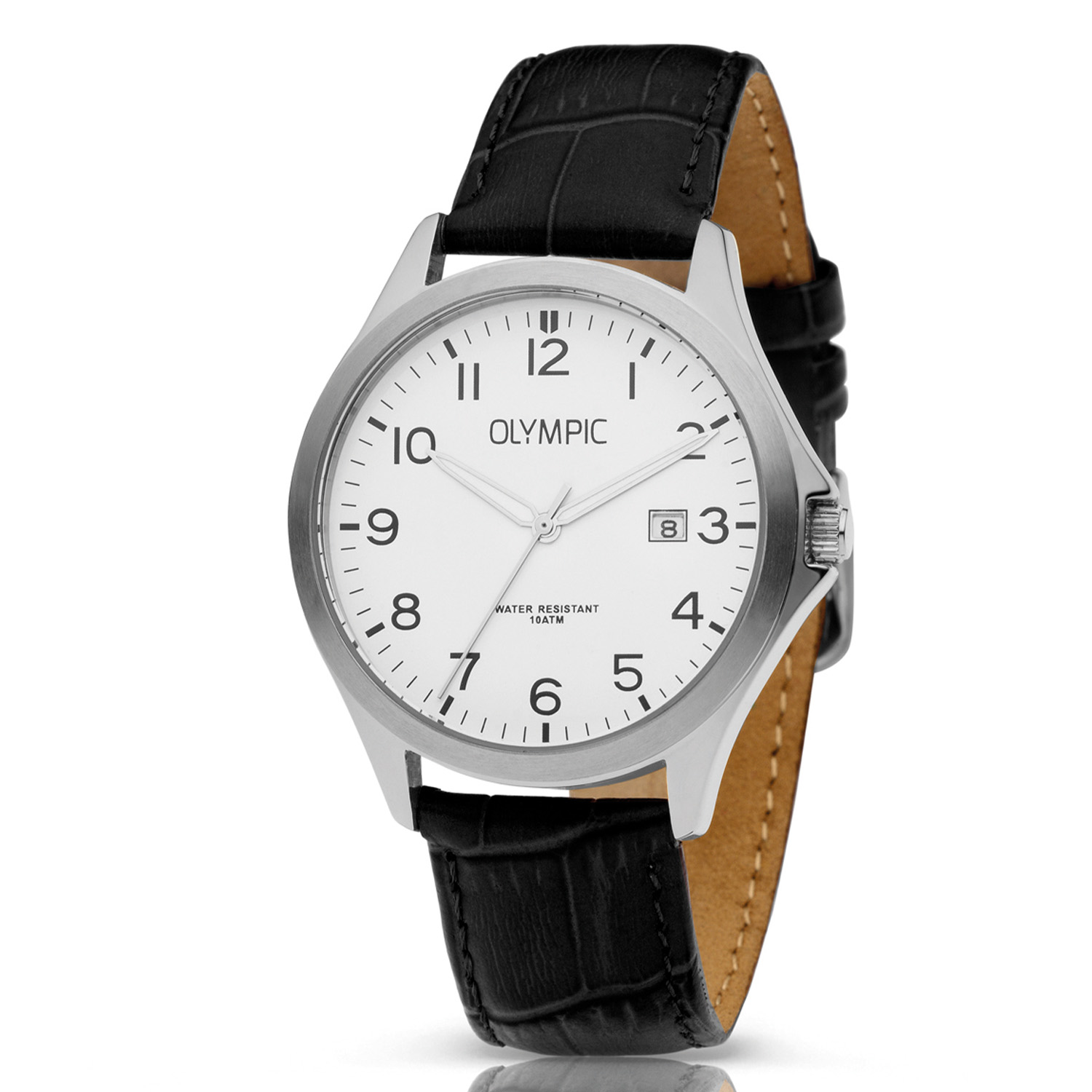 Olympic OL72HSL071 ROBIN - Horloge - Staal - Zilverkleurig - Leer - 40mm
Dit unieke Olympic horloge met artikelnummer: OL72HSL071 is een klassiek herenhorloge. De zilverkleurige stalen kast heeft een witte wijzerplaat met opvallende Arabische cijfers en streepjes en een datumaanduiding. Aan het horloge zit een zwarte leren band met een gesp. Het horloge heeft een mineraalglas, een afmeting van 40mm en is 10 ATM.

Waterdichtheid 10 ATM
Dit horloge is bestand tegen water bij het zwemmen en douchen. Dit horloge is niet bestand tegen (grote) waterdruk dus je kunt er niet mee duiken.

Het merk:
Het Nederlandse horlogemerk Olympic levert stoere chronografen, slimline series, digitale uurwerken en elegante dameshorloges. De prijs-kwaliteitverhouding staat bij Olympic hoog in het vaandel met prijzen die uiteenlopen van &euro; 34,95 tot en met &euro; 139,00.

100% Nederlands ontwerp, waterdicht en standaard 3 jaar fabrieksgarantie.

Specificaties:
- Zilverkleurige horlogekast
- Witte wijzerplaat
- Zwarte leren band
- 10 ATM (Regen- & spatwaterdicht)
- Standaard 3 jaar fabrieksgarantie
- Mineraalglas