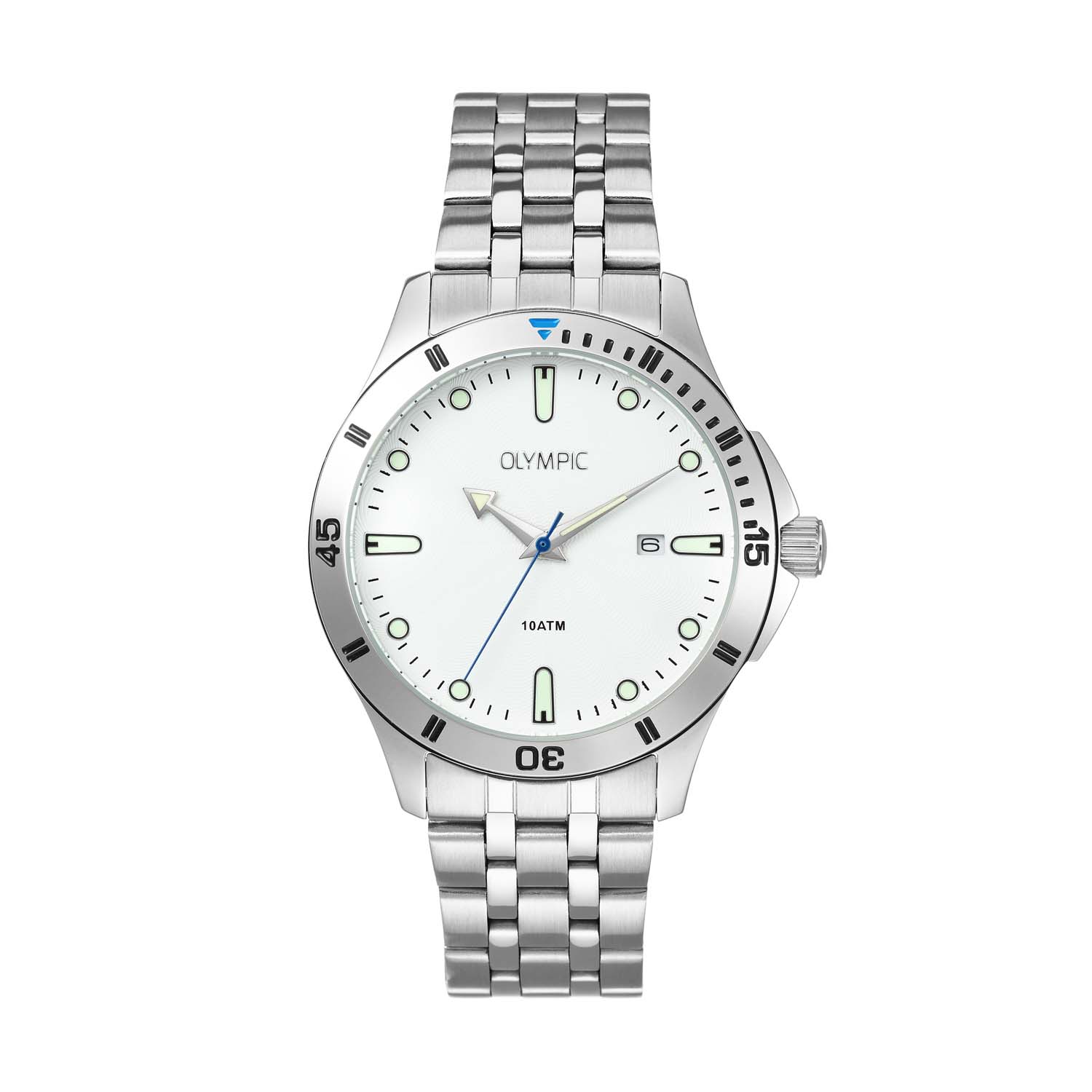 Olympic OL72HSS407 Horloge Staal 41mm 
Dit unieke Olympic horloge met artikelnummer: OL72HSS407 is een herenhorloge met een classic sportieve uitstraling. Het horloge heeft een ronde stalen kast met een witte wijzerplaat met een datum, witte strepen en stippen ingelegd met lumibrite. Aan de kast zit een stalen schakelband met vouwsluiting. Het horloge heeft een mineraalglas, een doorsnee van 41mm en is 10ATM.

Het merk:
Het Nederlandse horlogemerk Olympic levert stoere chronografen, slimline series, digitale uurwerken en elegante dameshorloges. De prijs-kwaliteitverhouding staat bij Olympic hoog in het vaandel met prijzen die uiteenlopen van € 34,95 tot en met € 159,00.

100% Nederlands ontwerp, waterdicht en standaard 3 jaar fabrieksgarantie.

Specificaties:
- Ronde kast Ø 41mm
- Stalen horlogekast
- Witte wijzerplaat
- Stalen schakelband
- 10ATM 
- Standaard 3 jaar fabrieksgarantie
- Mineraalglas