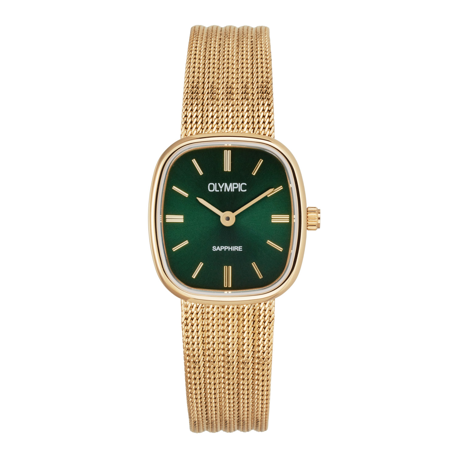 Olympic OL73DDS002 Retro Chic Horloge Staal 23x25mm 
Dit unieke Olympic horloge met artikelnummer: OL73DDS002 is een dameshorloge met een classic chique uitstraling. Het horloge heeft een rechte stalen goudkleurige kast met een groene sunray wijzerplaat en fijne uursaanduiding. Direct aan de kast zit een goudkleurige milanese band. Het horloge heeft een saffierglas, een afmeting van 23x25mm en is 3ATM.

Het merk:
Een mooi horloge hoeft niet duur te zijn! Het Nederlandse horlogemerk Olympic levert stoere chronografen, slimline series, digitale uurwerken en elegante dameshorloges. De prijs-kwaliteitverhouding staat bij Olympic hoog in het vaandel met prijzen die uiteenlopen van € 34,95 tot en met € 169,00.

100% Nederlands ontwerp, waterdicht en standaard 3 jaar fabrieksgarantie.

Specificaties:
- Rechte kast 23x25mm
- Stalen horlogekast
- Groene wijzerplaat
- Milanese band
- 3ATM 
- Standaard 3 jaar fabrieksgarantie
- Saffierglas