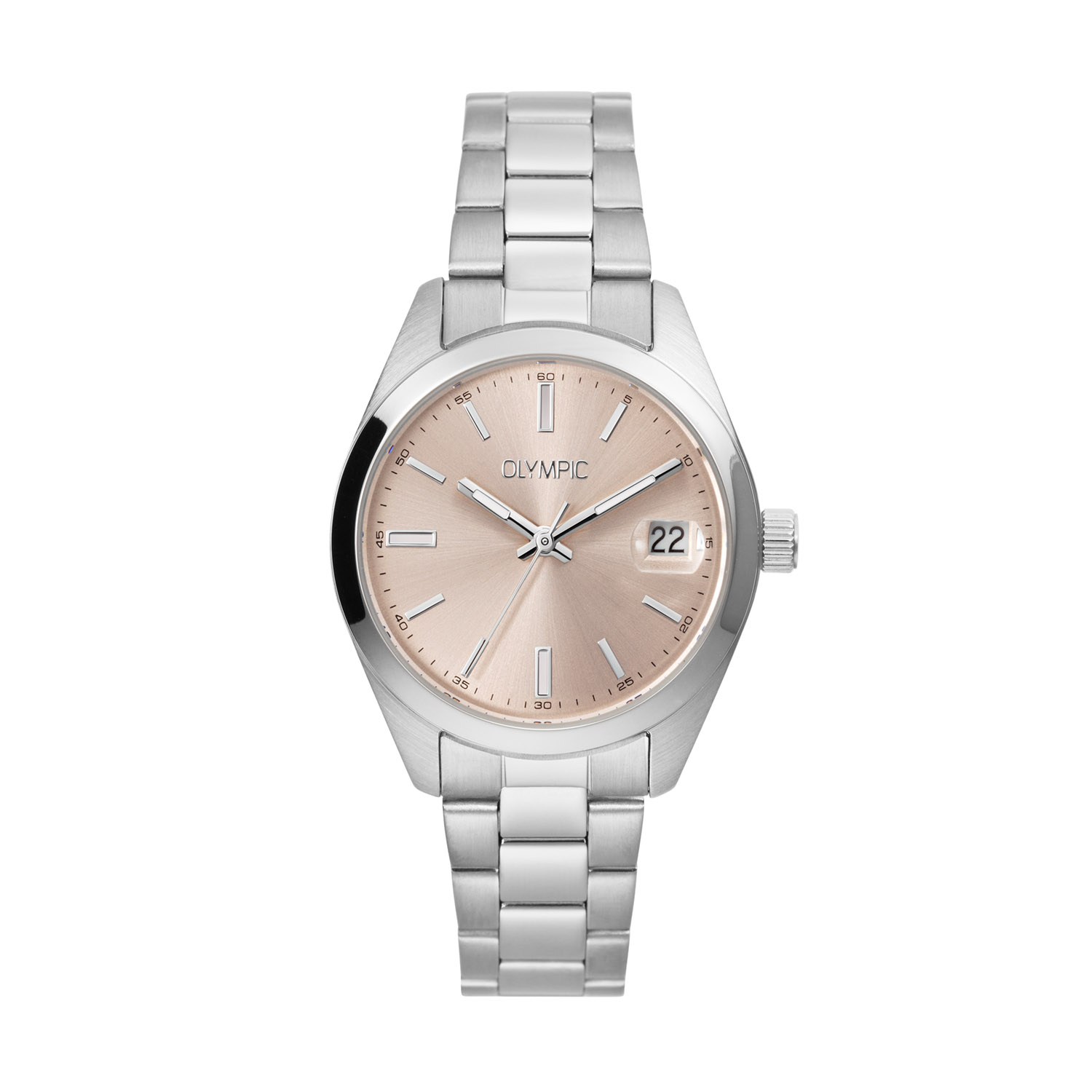 Olympic OL75DSS002 Louise Horloge Dames Staal 33mm 
Dit unieke Olympic horloge met artikelnummer: OL75DSS002 is een classic dameshorloge. Het horloge heeft een stalen kast met een glanzende bezel, een roze wijzerplaat met streepjes als uursaanduiding en een datum. Aan de kast zit een stalen schakelband met een vouwsluiting. Het horloge heeft een mineraalglas, een doorsnee van 33mm en is 5ATM.

Het merk:
Het Nederlandse horlogemerk Olympic levert stoere chronografen, slimline series, digitale uurwerken en elegante dameshorloges. De prijs-kwaliteitverhouding staat bij Olympic hoog in het vaandel met prijzen die uiteenlopen van € 34,95 tot en met € 159,00.

100% Nederlands ontwerp, waterdicht en standaard 3 jaar fabrieksgarantie.

Specificaties:
- Ronde kast Ø 33mm
- Stalen horlogekast
- Roze wijzerplaat
- Stalen schakelband
- 5ATM 
- Standaard 3 jaar fabrieksgarantie
- Mineraalglas