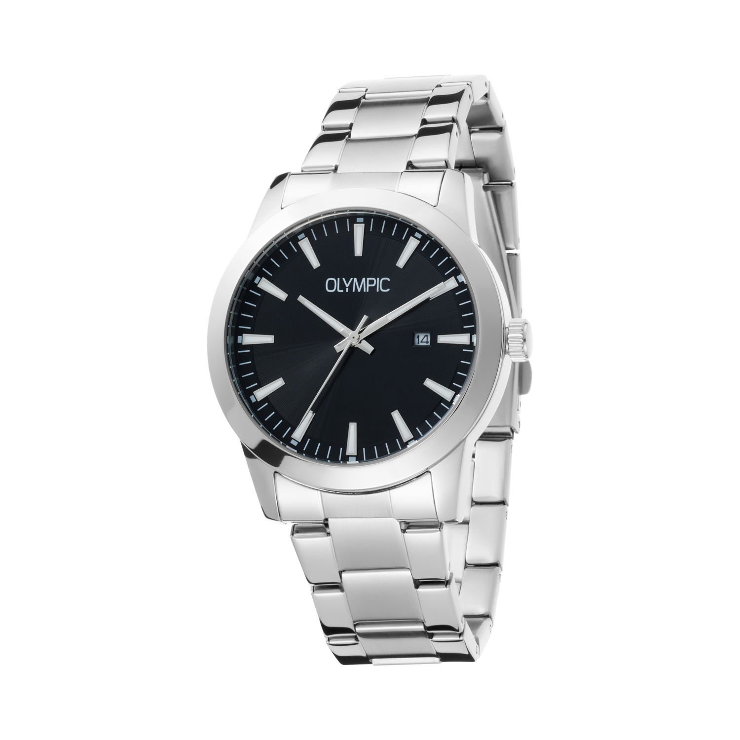 Olympic OL90HSS002 Frank Horloge Staal 42mm 
Dit unieke Olympic horloge met artikelnummer: OL90HSS002 is een herenhorloge met een classic sportieve uitstraling. Het horloge heeft een ronde stalen kast met een zwarte wijzerplaat met strepen als uursaanduiding en een datum. Aan de kast zit een zilverkleurige stalen schakelband met vouwsluiting. Het horloge heeft een mineraalglas, een doorsnee van 42mm en is 5ATM.

Het merk:
Het Nederlandse horlogemerk Olympic levert stoere chronografen, slimline series, digitale uurwerken en elegante dameshorloges. De prijs-kwaliteitverhouding staat bij Olympic hoog in het vaandel met prijzen die uiteenlopen van € 34,95 tot en met € 159,00.

100% Nederlands ontwerp, waterdicht en standaard 3 jaar fabrieksgarantie.

Specificaties:
- Ronde kast Ø 42mm
- Stalen horlogekast
- Zwarte wijzerplaat
- Stalen schakelband
- 5ATM 
- Standaard 3 jaar fabrieksgarantie
- Mineraalglas