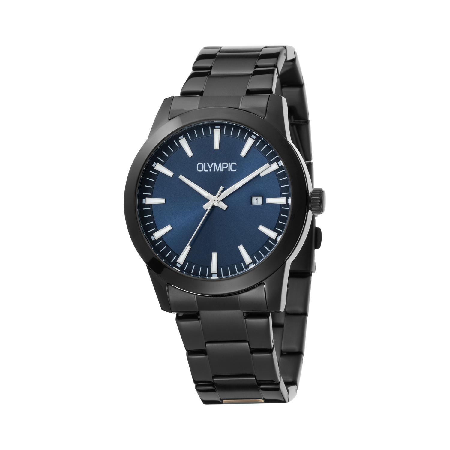 Olympic OL90HZZ001 Frank Horloge Staal 42mm 
Dit unieke Olympic horloge met artikelnummer: OL90HZZ001 is een herenhorloge met een classic sportieve uitstraling. Het horloge heeft een zwarte ronde stalen kast met een blauwe wijzerplaat met strepen als uursaanduiding en een datum. Aan de kast zit een zwarte stalen schakelband met vouwsluiting. Het horloge heeft een mineraalglas, een doorsnee van 42mm en is 5ATM.

Het merk:
Het Nederlandse horlogemerk Olympic levert stoere chronografen, slimline series, digitale uurwerken en elegante dameshorloges. De prijs-kwaliteitverhouding staat bij Olympic hoog in het vaandel met prijzen die uiteenlopen van &euro; 34,95 tot en met &euro; 159,00.

100% Nederlands ontwerp, waterdicht en standaard 3 jaar fabrieksgarantie.

Specificaties:
- Ronde kast &Oslash; 42mm
- Stalen horlogekast
- Blauwe wijzerplaat
- Stalen schakelband
- 5ATM 
- Standaard 3 jaar fabrieksgarantie
- Mineraalglas