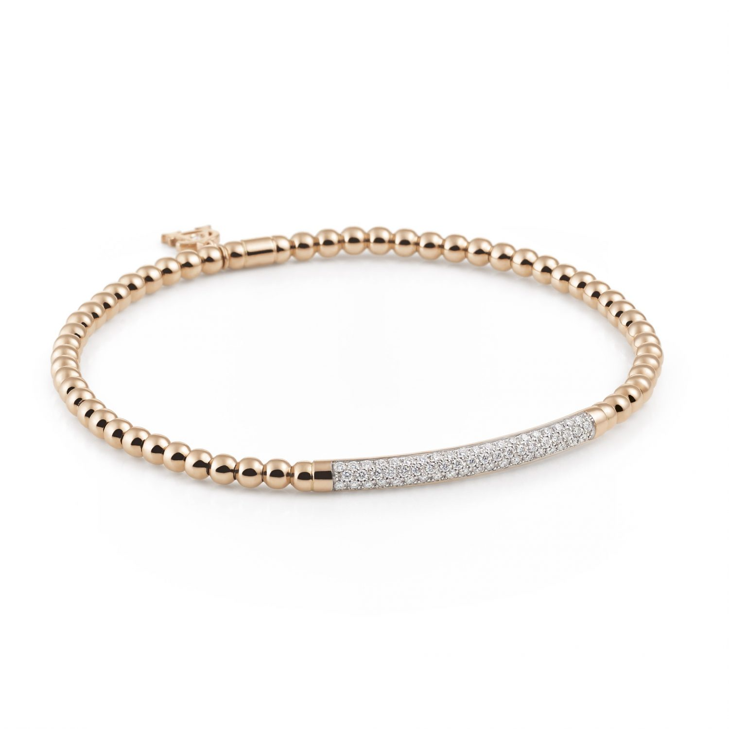 Deze prachtige Stretchy armband van Al Coro is een schitterend voorbeeld van Italiaans design en innovatie. Vervaardigd uit 18 karaat rosegoud en bezet met 80 briljant geslepen diamanten (totaal 0,42 ct, kleur H, zuiverheid SI), straalt deze armband pure elegantie uit.

Dankzij het gepatenteerde stretchmechanisme draagt u de armband moeiteloos om uw pols. De armbanden in de stretchy Collectie zijn perfect om te combineren - hoe meer, hoe beter! 
